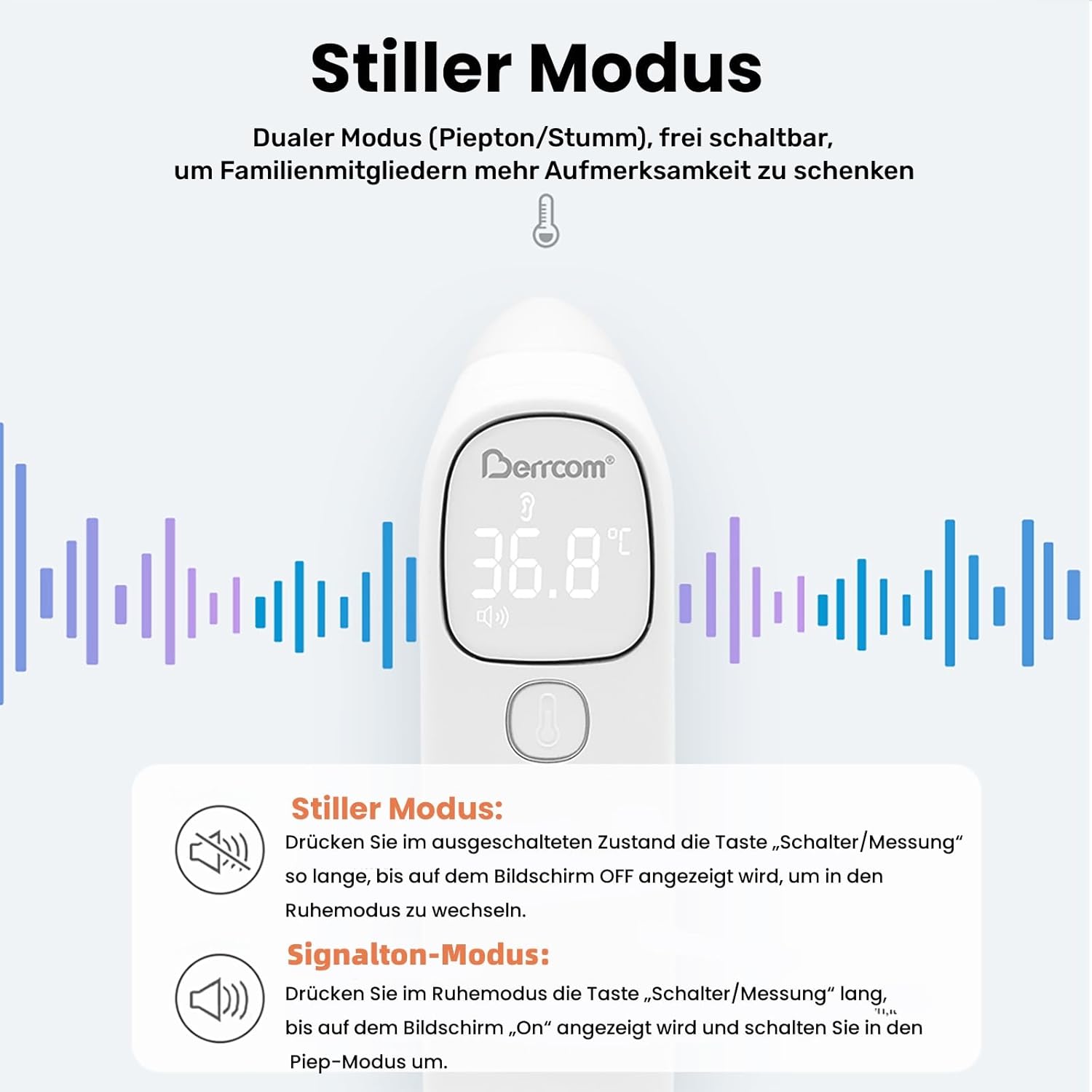 Berrcom Fieberthermometer, kontaktloses Stirn- und Ohrthermometer, digitales medizinisches Thermometer, Infrarot-Stirnthermometer für Babys, Erwachsene, mit Fieberalarm, sofortiger Ablesung, °C/°F-Umschaltung – Bild 7