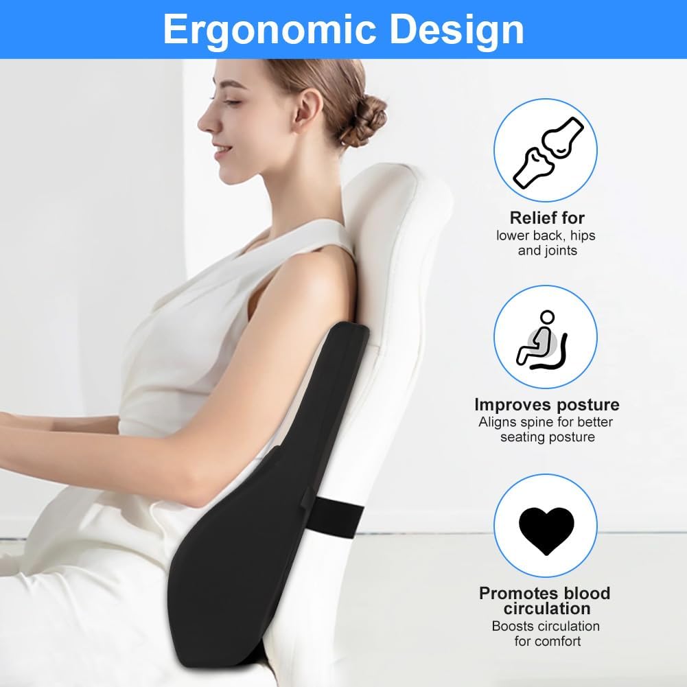 Rückenkissen aus Memory-Schaum, ergonomisches Rückenkissen aus Memory-Schaum, Lendenkissen für Bürostuhl, Autositz und Schreibtischstuhl mit hautfreundlichem Bezug und verstellbaren Trägern – Bild 6