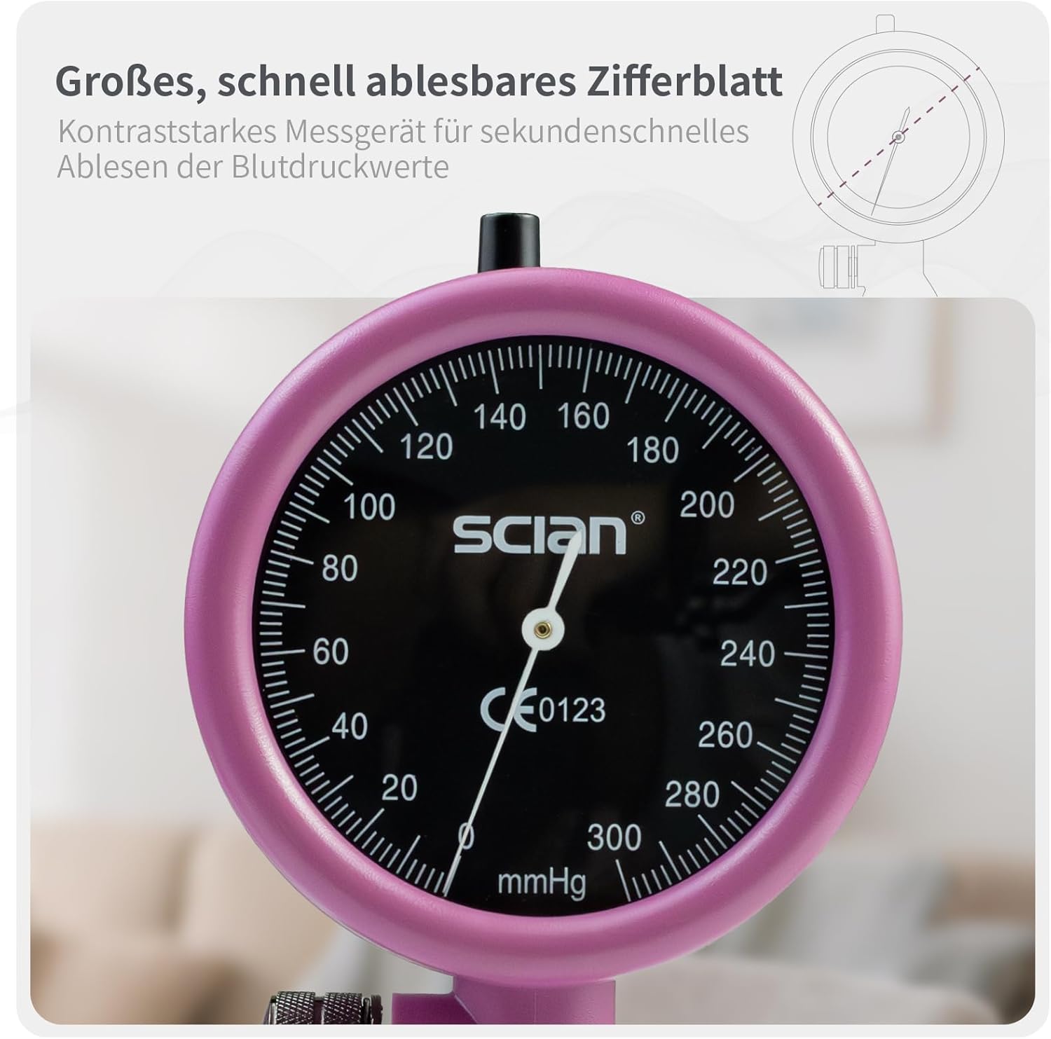 SCIAN Manuelles Blutdruckmessgerät für den Oberarm, Aneroid-Blutdruckmessgerät mit europäischer Manschette (22–42 cm), inklusive Tragetasche für Krankenschwestern, Ärzte, Senioren, Erwachsene, Lila-Rot – Bild 6