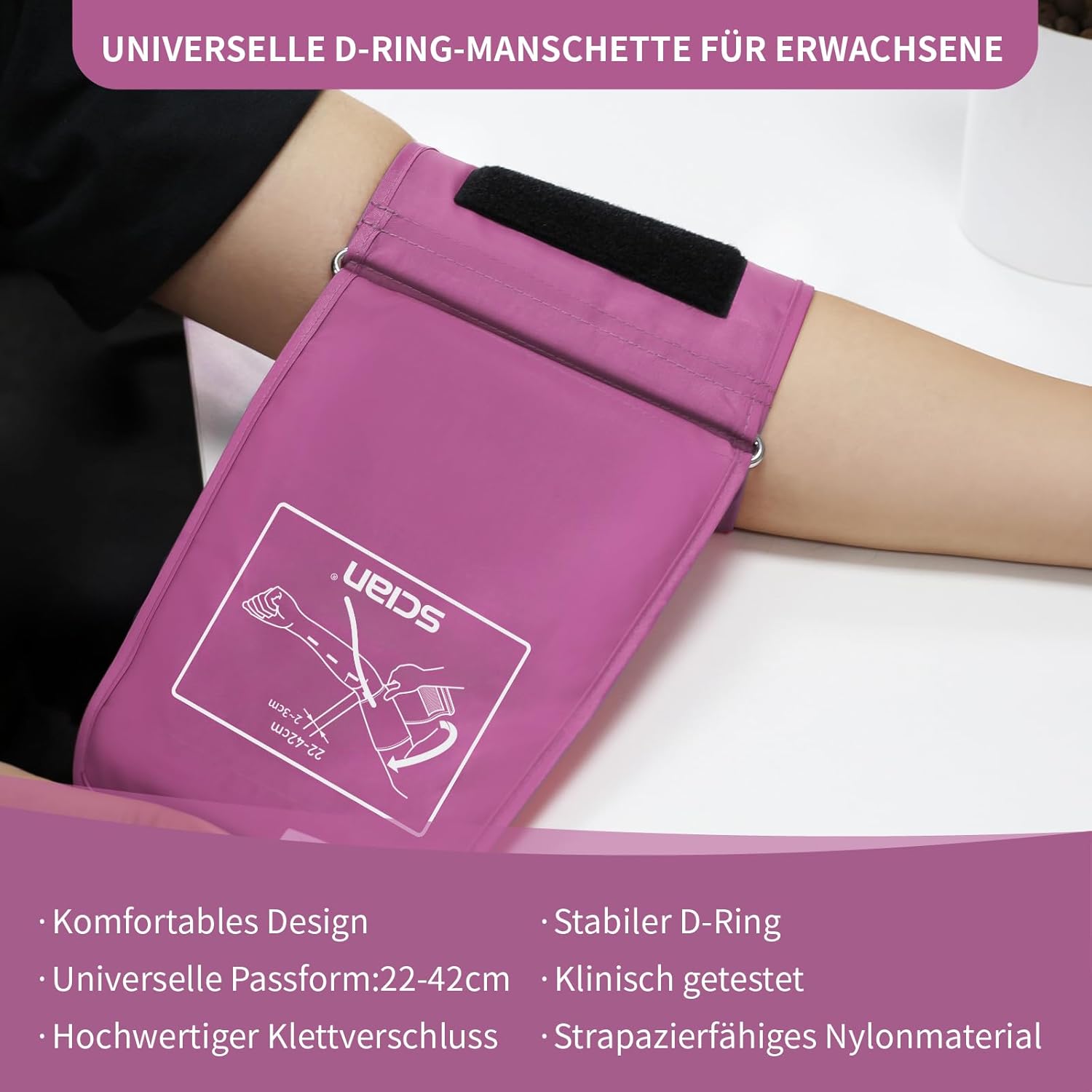 SCIAN Manuelles Blutdruckmessgerät für den Oberarm, Aneroid-Blutdruckmessgerät mit europäischer Manschette (22–42 cm), inklusive Tragetasche für Krankenschwestern, Ärzte, Senioren, Erwachsene, Lila-Rot – Bild 7