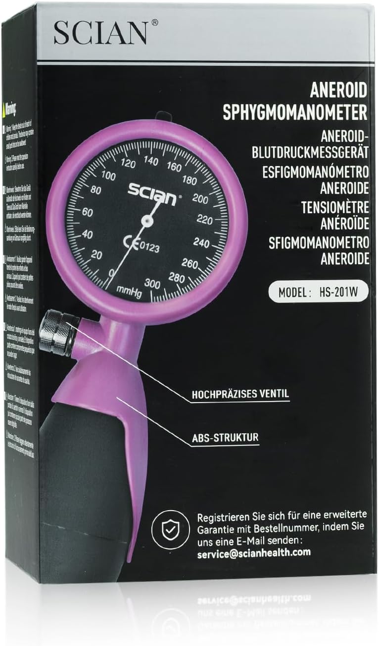 SCIAN Manuelles Blutdruckmessgerät für den Oberarm, Aneroid-Blutdruckmessgerät mit europäischer Manschette (22–42 cm), inklusive Tragetasche für Krankenschwestern, Ärzte, Senioren, Erwachsene, Lila-Rot – Bild 8