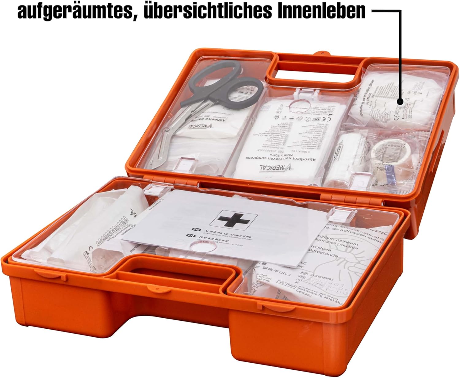 PETEX Profi-Erste-Hilfe-Set mit Inhalt nach DIN 13169, inkl. praktischer Wandhalterung, 5 x Aufkleber, Erste-Hilfe-Koffer, orangefarbenes Erste-Hilfe-Set für Gewerbe, Büro, Baustelle – Bild 5