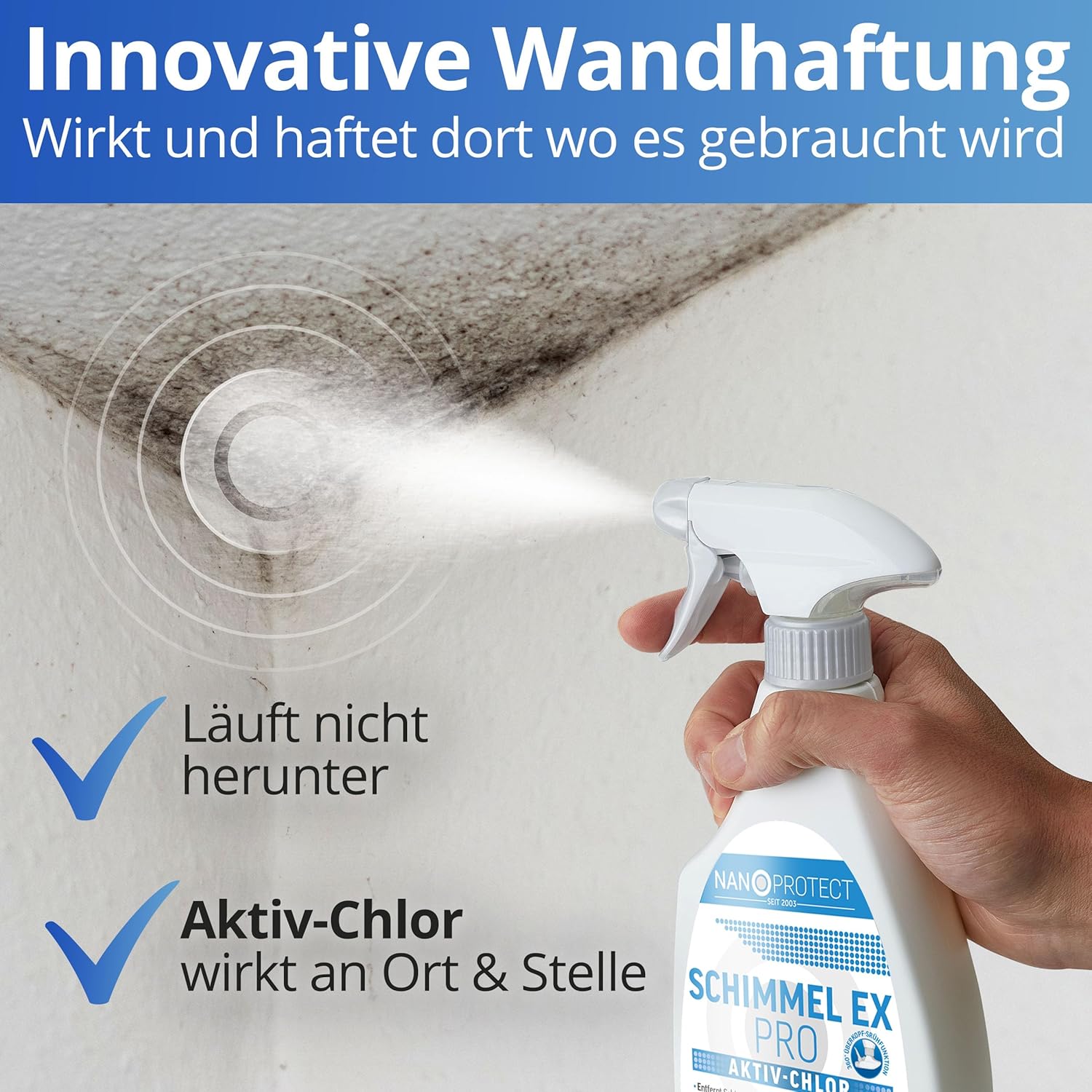 Nanoprotect Schimmelentferner, 2er-Set, extra stark durch Aktivchlor, professionelles Schimmelspray mit Haftwirkung, Anti-Schimmel, Bad, Wand, Fugenreiniger – Bild 3