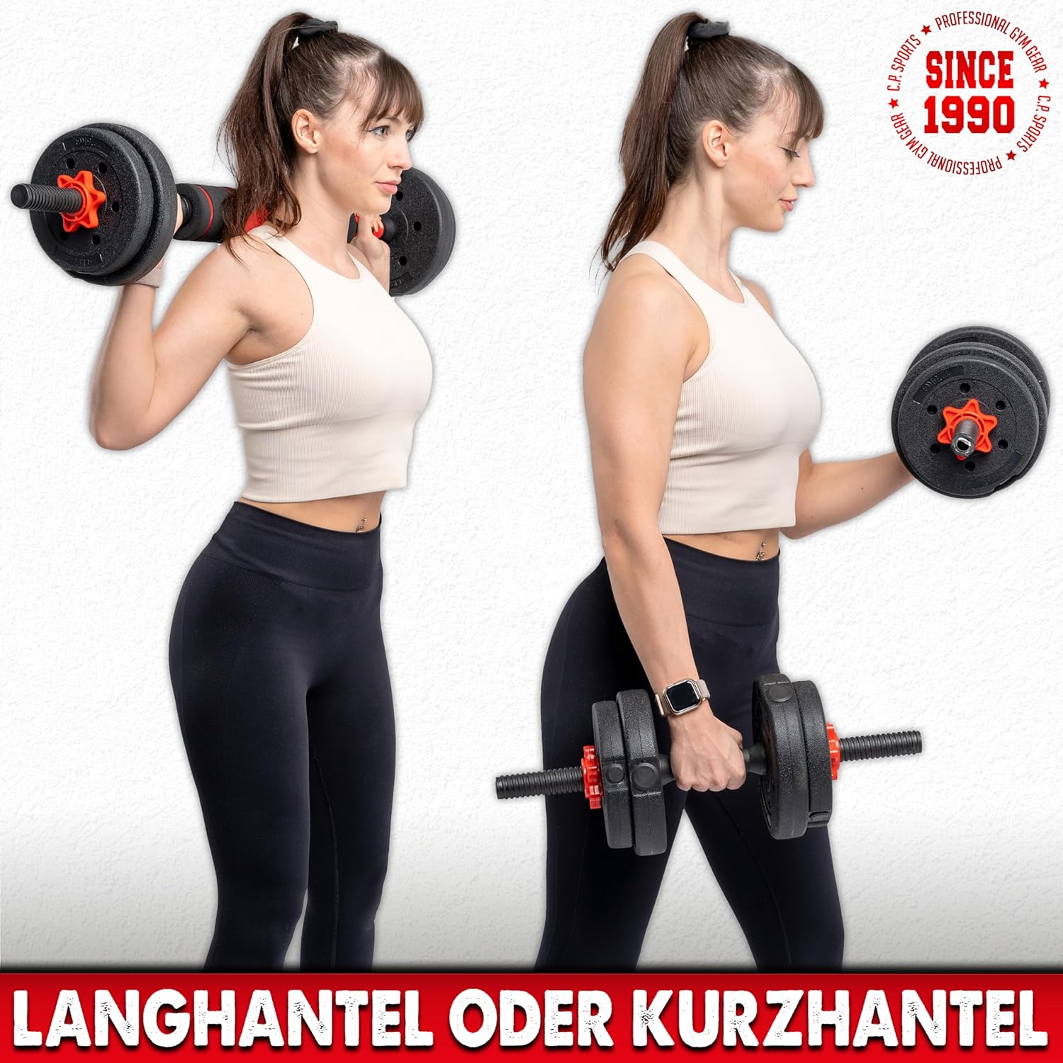 CP Sports 2-in-1-Hantel – Langhantel-Set 20 kg / 30 kg / 40 kg | Hantelscheiben - Gewichte - Hantelstangen | Verstellbare Hanteln – Hantel-Set für Krafttraining, Fitness, Heim-Fitnessstudio – Bild 4