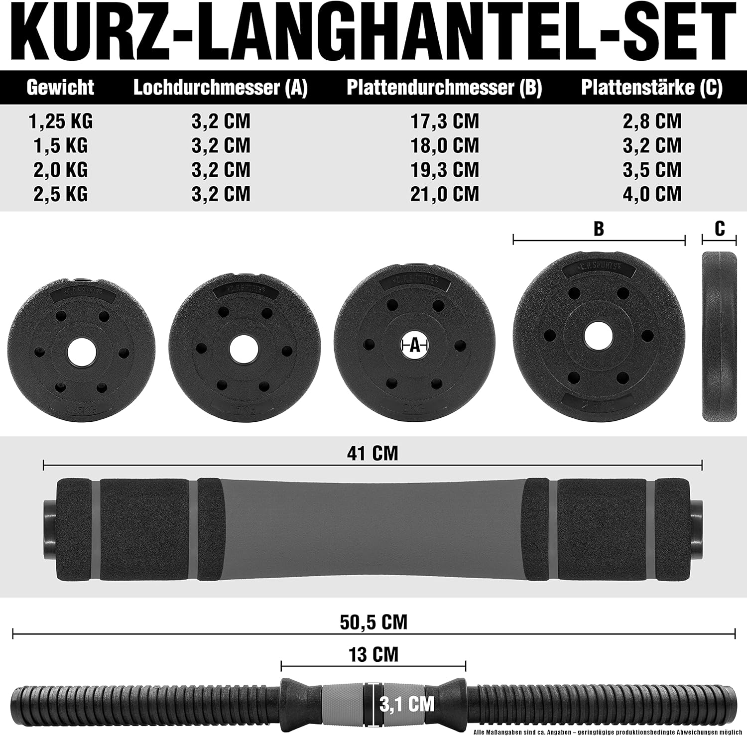 CP Sports 2-in-1-Hantel – Langhantel-Set 20 kg / 30 kg / 40 kg | Hantelscheiben - Gewichte - Hantelstangen | Verstellbare Hanteln – Hantel-Set für Krafttraining, Fitness, Heim-Fitnessstudio – Bild 5
