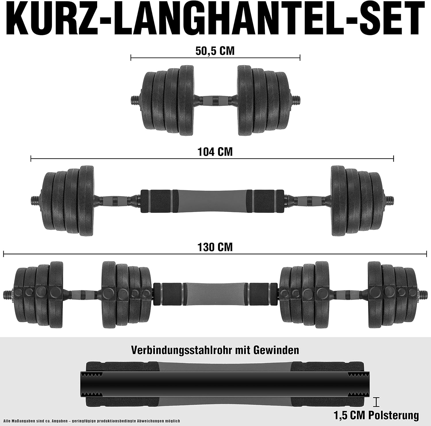 CP Sports 2-in-1-Hantel – Langhantel-Set 20 kg / 30 kg / 40 kg | Hantelscheiben - Gewichte - Hantelstangen | Verstellbare Hanteln – Hantel-Set für Krafttraining, Fitness, Heim-Fitnessstudio – Bild 6