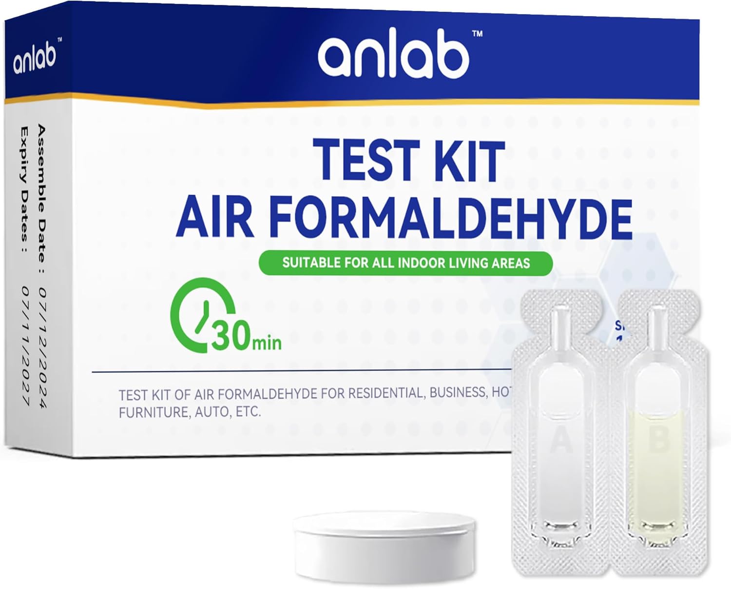 DIY-Testkit für Luft-Formaldehyd (HCHO) – zur Prüfung der Luftqualität, Detektor für Zuhause, Wohngebäude, Unternehmen, Hotels, Krankenhäuser, Schulen, Möbel, Autos (3er-Pack)