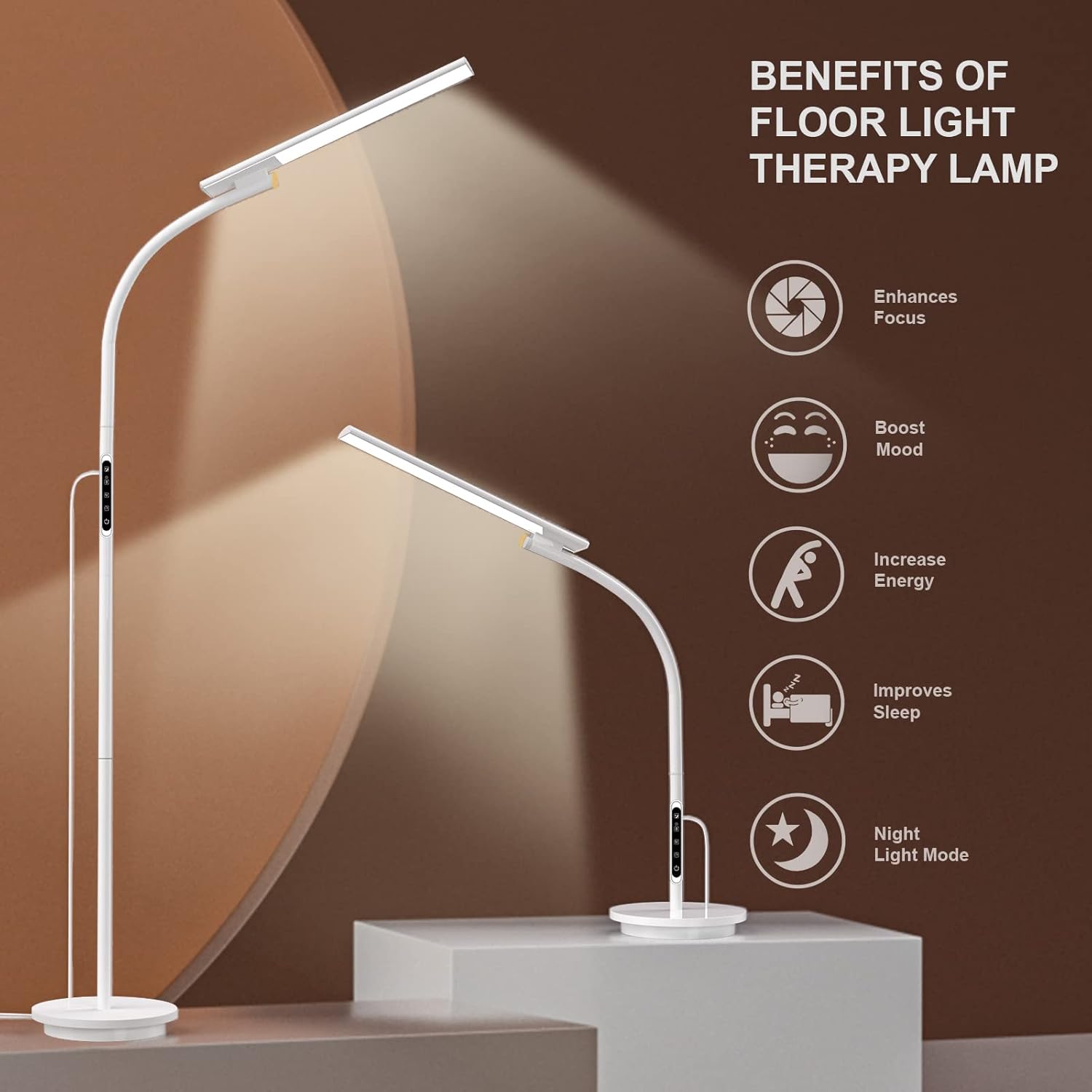 Tageslichtlampe Stehlampe, 10000 Lux UV-freie Lichttherapielampe mit Touch-Steuerung und Fernbedienung, 5 Farben & 5 Helligkeitsstufen & Timer, 3-in-1 Sonnenlichtlampe für Büro/Zuhause – Bild 2