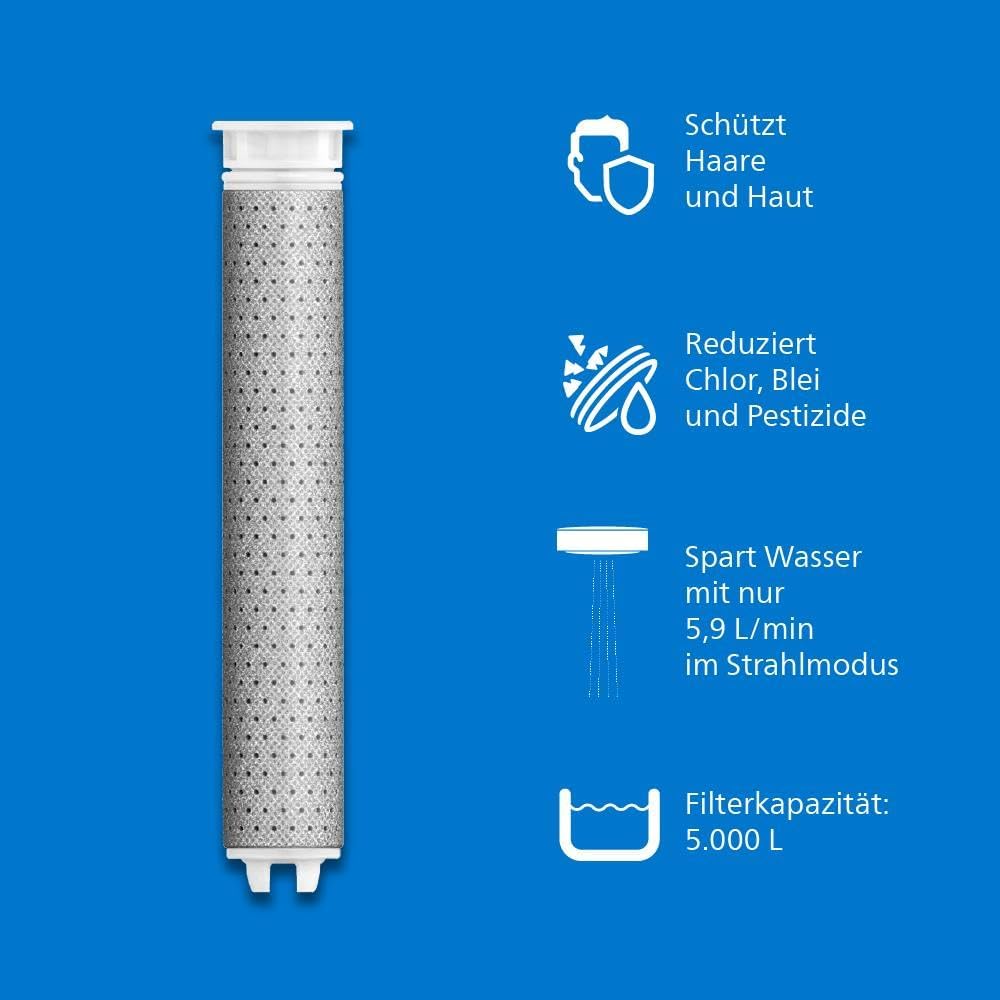 Philips Water Duschkopf mit Filter - Ersatzfilter 3 PACK, entfernt effektiv Chlor und andere große Partikel, 1 Monat Filterkapazität – Bild 2