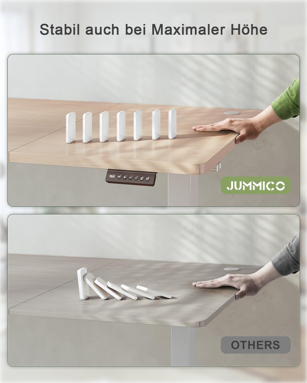 JUMMICO Höhenverstellbarer Schreibtisch mit USB-Ladeanschluss, 120 x 60 cm, elektrischer Schreibtisch, Stehsitz, Tisch, verstellbarer Computertisch, Beige – Bild 6