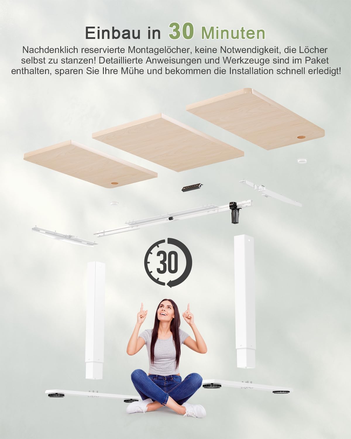 JUMMICO Höhenverstellbarer Schreibtisch mit USB-Ladeanschluss, 120 x 60 cm, elektrischer Schreibtisch, Stehsitz, Tisch, verstellbarer Computertisch, Beige – Bild 8