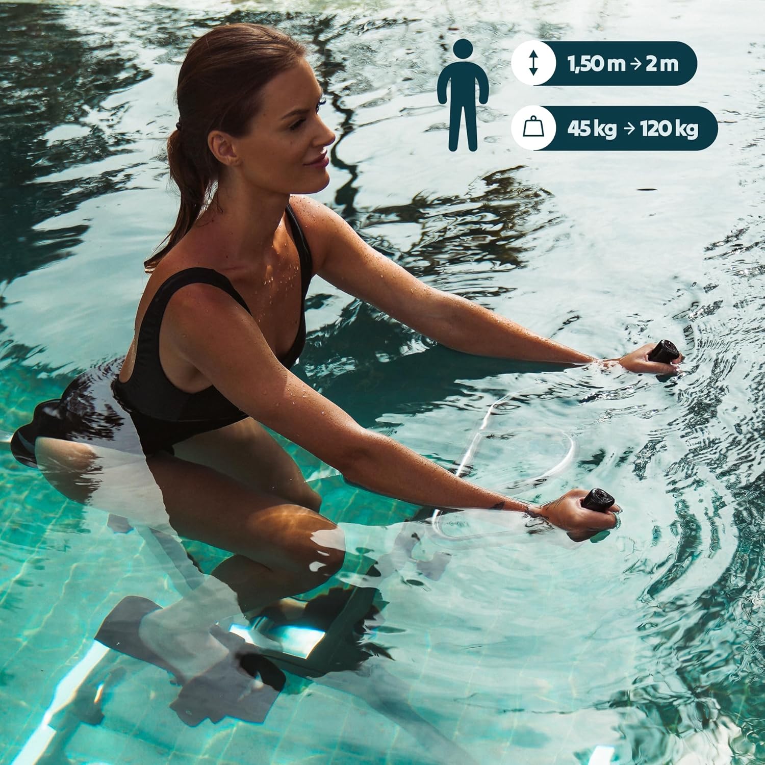 LOVEE Aquabike V2 Doppelmodus-Sport- und Komfort-Poolfahrrad – Edelstahl 316, Chlor- und Meerwasserbeständigkeit – kann auf allen Beschichtungen verwendet werden – 1,10 m bis 1,50 m Tiefe – Bild 5