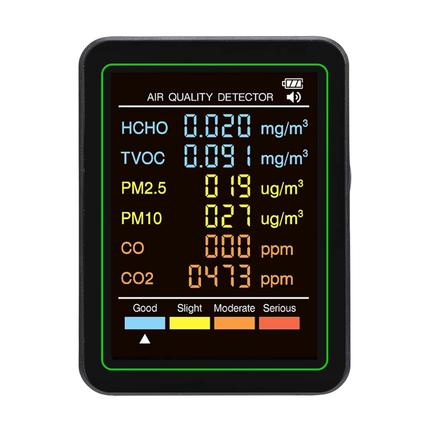 Cuifati 6-in-1 professioneller Raumluftqualitätsmonitor, tragbarer CO2-Monitor für den Innenbereich, HCHO, CO-Monitor, TVOC, PM2,5, PM10, Monitor für saubere Luft in geschlossenen Räumen