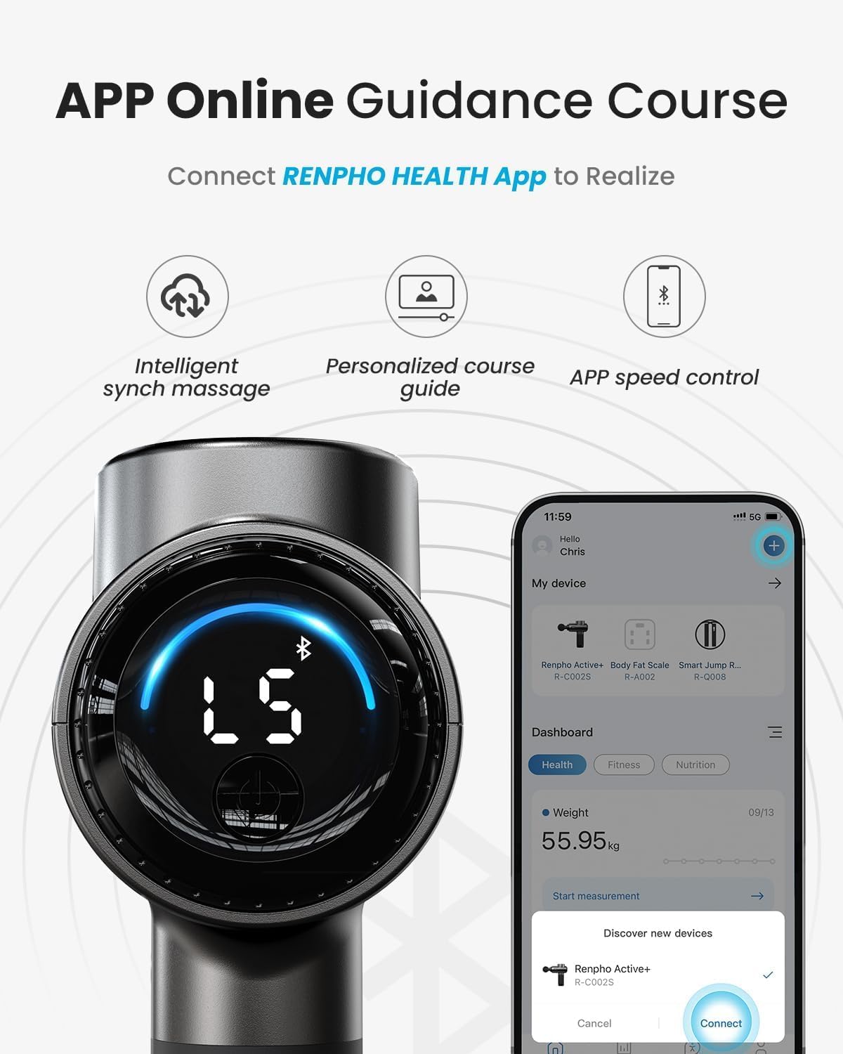 Massagepistole mit Wärmefunktion und Bluetooth, RENPHO Massagepistole App kompatibel, Muskelmassagepistole Massagegerät mit LED-Anzeige und Muskelentspannung, bestes Geschenk – Bild 3