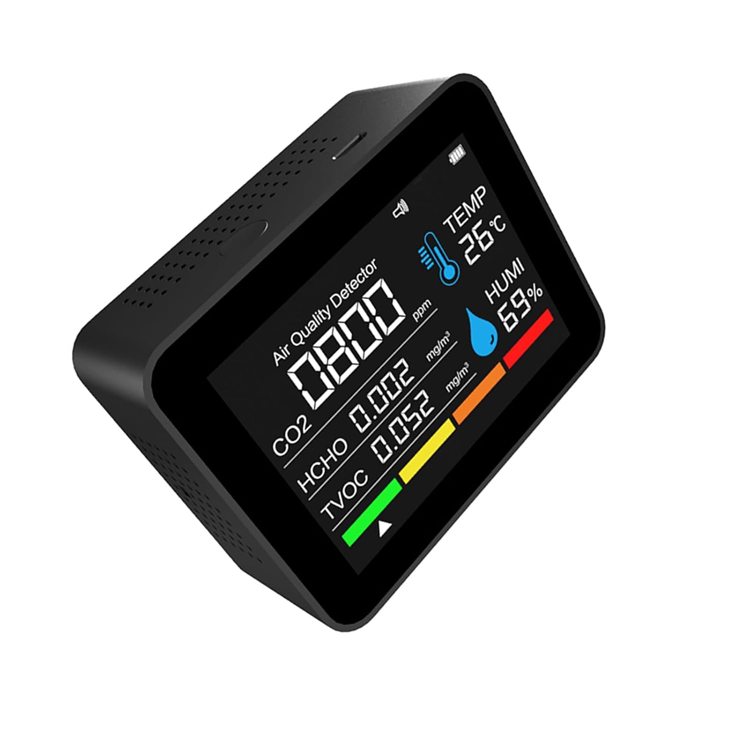 SENECESLI 8-in-1-Luftqualitätsmonitor, Innenluftqualitätsmessgerät mit CO2 HCHO TVOC PM2,5 PM10 Temperatur-Feuchtigkeitsdetektor, Echtzeit-Daten-Farbbildschirm-Schimmeltest-Kit für das (#1) – Bild 5