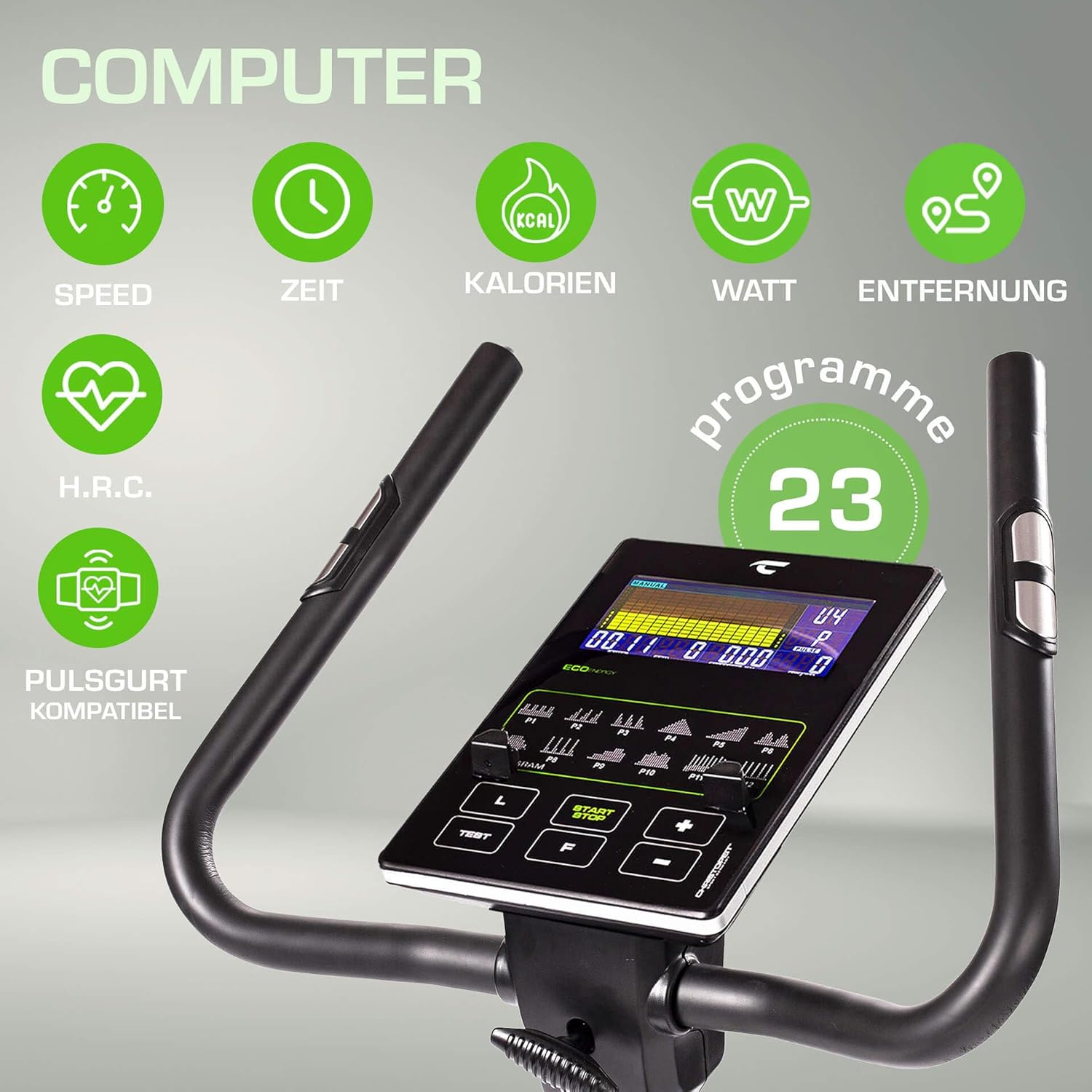 Christopeit Ergometer Heimtrainer Eco 1000 – Fitnessgerät mit Generator – Kraftloses Training, leise, 10 kg Schwungmasse, Bluetooth, Kinomap App, bis 150 kg – Bild 4