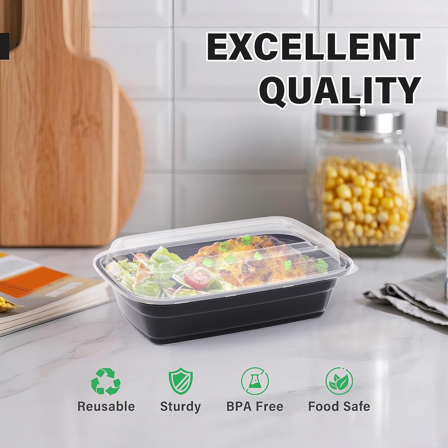 Femora 50 Stück 32-Unzen-Meal-Prep-Behälter mit hochwertigen wiederverwendbaren Meal-Prep-Behältern, Lunchbox mit Deckel, mikrowellen-, gefrierschrank- und spülmaschinenfest – Bild 4