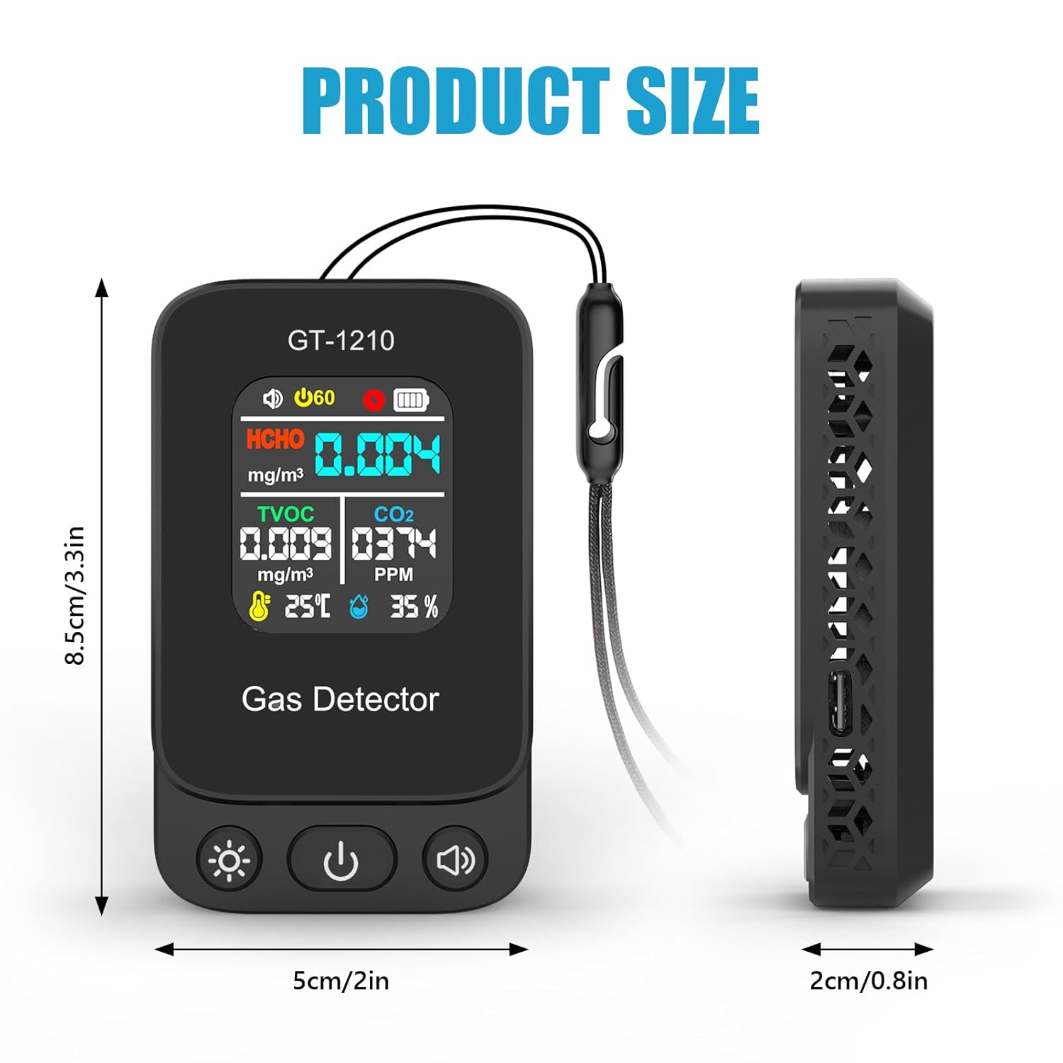 5-in-1-Raumluftqualitätsdetektor, professioneller CO2-Monitor, Raumluftqualitätsmonitor zum Testen von TVOC, HCHO, CO₂-Temperatur und Feuchtigkeit, für Zuhause, Büro (Schwarz) – Bild 5