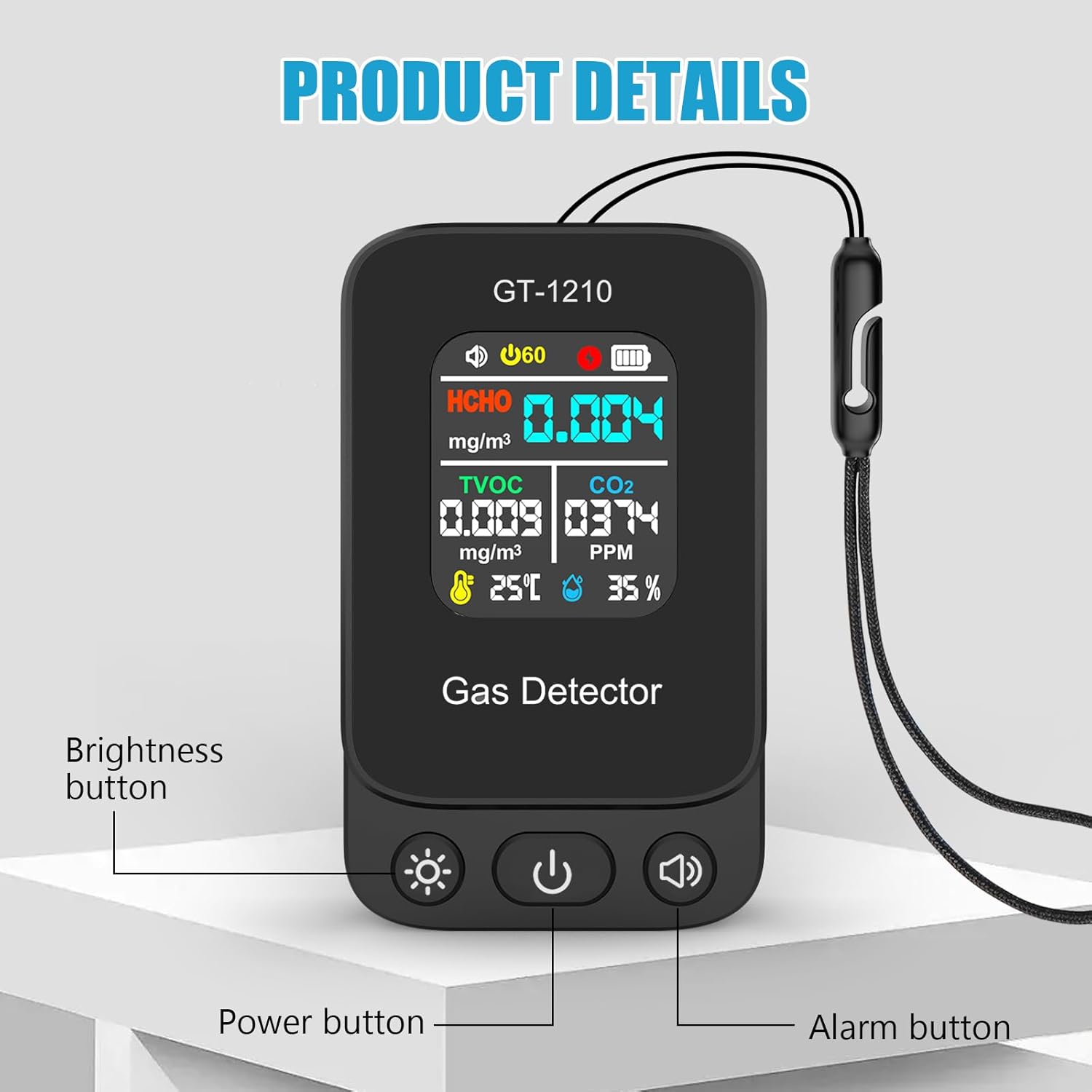 5-in-1-Raumluftqualitätsdetektor, professioneller CO2-Monitor, Raumluftqualitätsmonitor zum Testen von TVOC, HCHO, CO₂-Temperatur und Feuchtigkeit, für Zuhause, Büro (Schwarz) – Bild 6