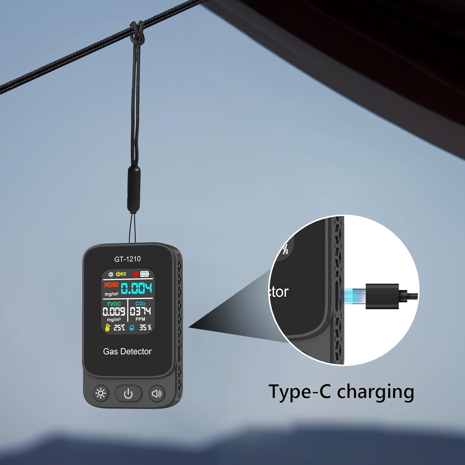 5-in-1-Raumluftqualitätsdetektor, professioneller CO2-Monitor, Raumluftqualitätsmonitor zum Testen von TVOC, HCHO, CO₂-Temperatur und Feuchtigkeit, für Zuhause, Büro (Schwarz) – Bild 9