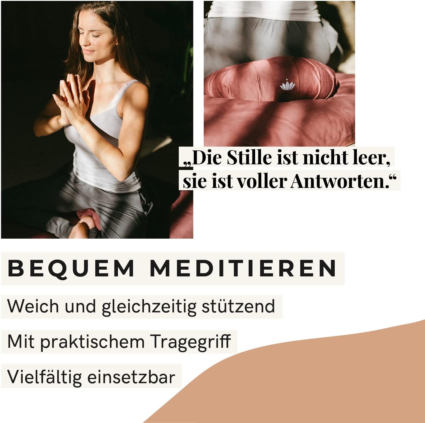 Lotuscrafts Zafu Zen Meditationskissen, Yogakissen, Sitzhöhe 15 cm, Yoga Zafu Kissen mit Dinkelfüllung, waschbarer Bezug aus Bio-Baumwolle, GOTS zertifiziert, mit Stickerei – Bild 7