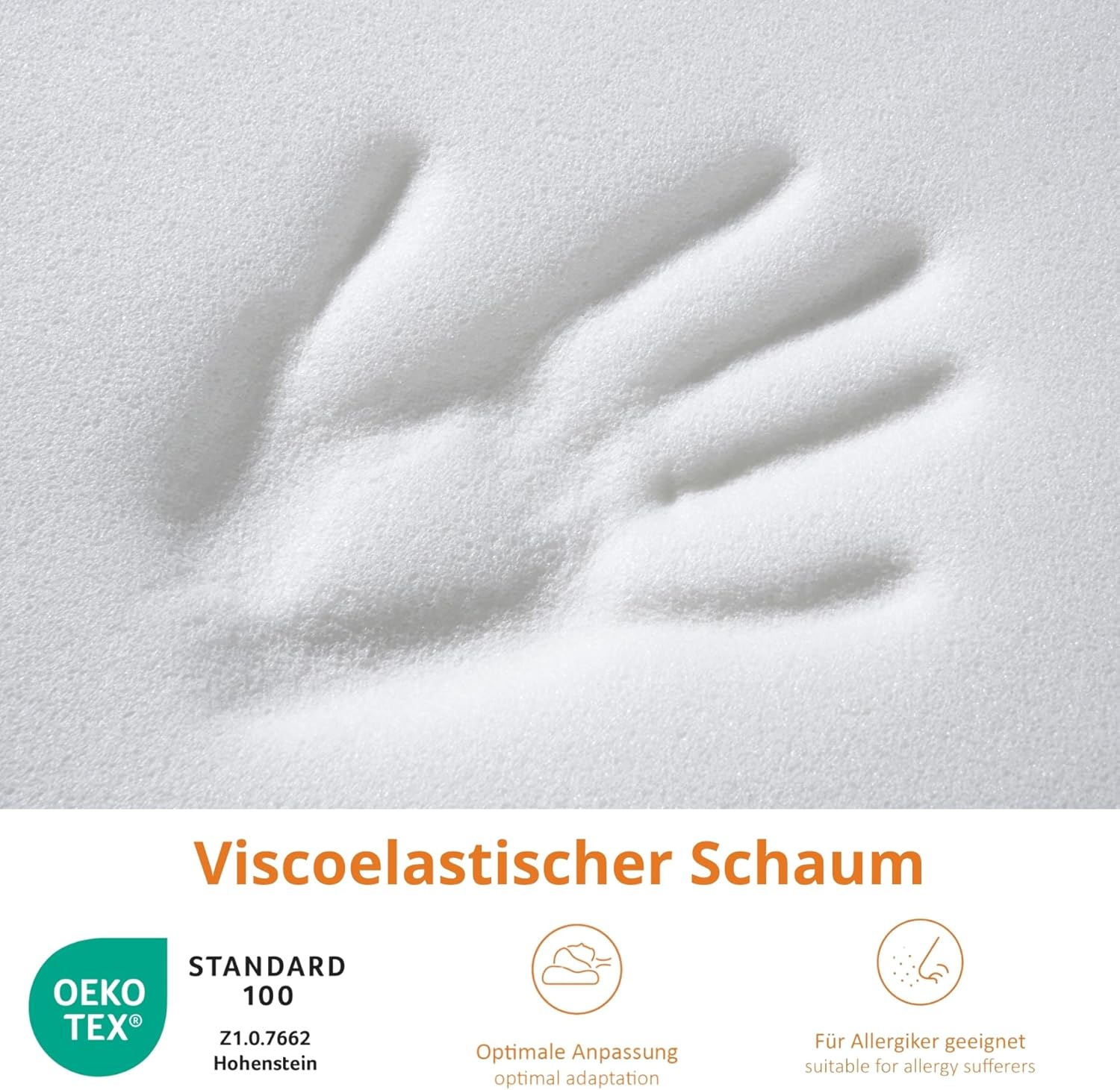 sleepling kleines Reisekissen 25 x 42 cm, Höhe 10 cm, Nackenkissen, orthopädisches Kissen, komprimierbares Memory Foam Visco-Kissen 25 x 42 cm, ergonomisches Nackenstützkissen, hergestellt in der EU, Öko-Tex – Bild 4