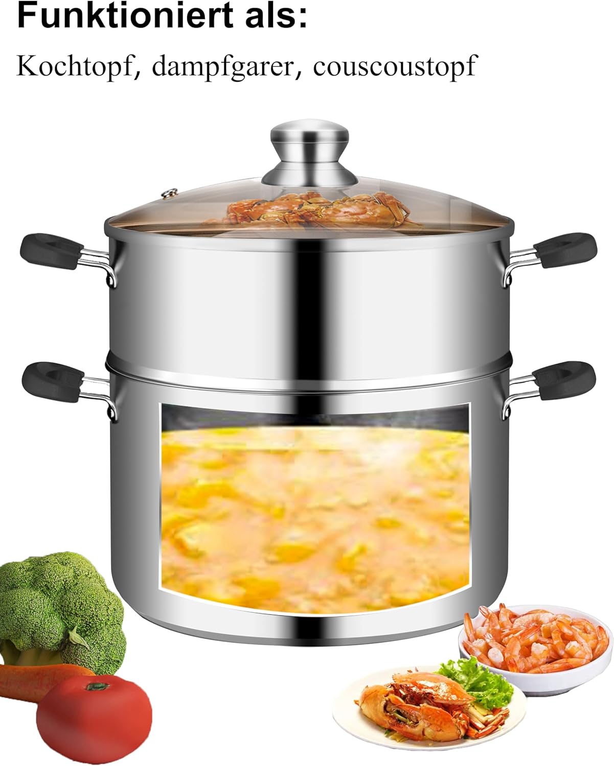VENTION Dampfgarer 24 cm, Couscous-Topf Induktion 5,3 L, Kartoffeldämpfer Kleiner Dampfgarer aus Edelstahl – Bild 3