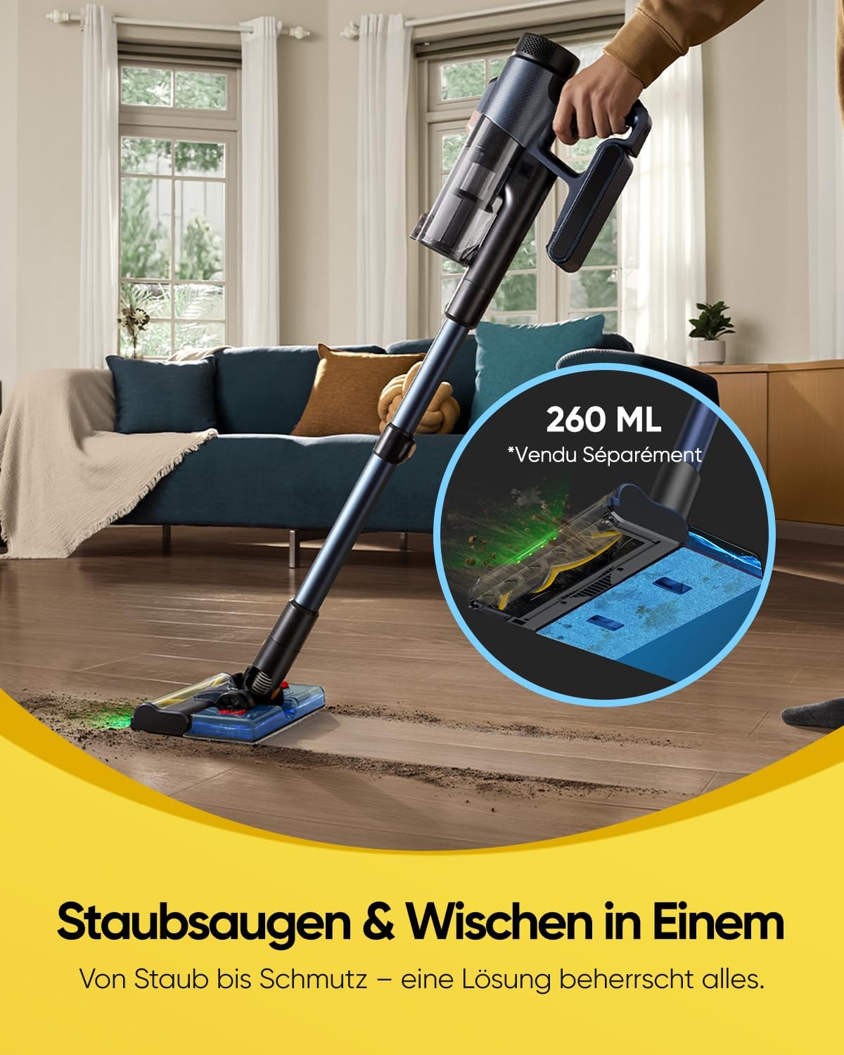 Vexilar Leichter Akku-Staubsauger, 50 Kpa/50 Min/450 W, Akku-Staubsauger mit LED-Touchscreen und grünem Licht, 6-in-1 Akku-Staubsauger für Teppich, Hartböden, Tierhaare, Auto – Bild 2
