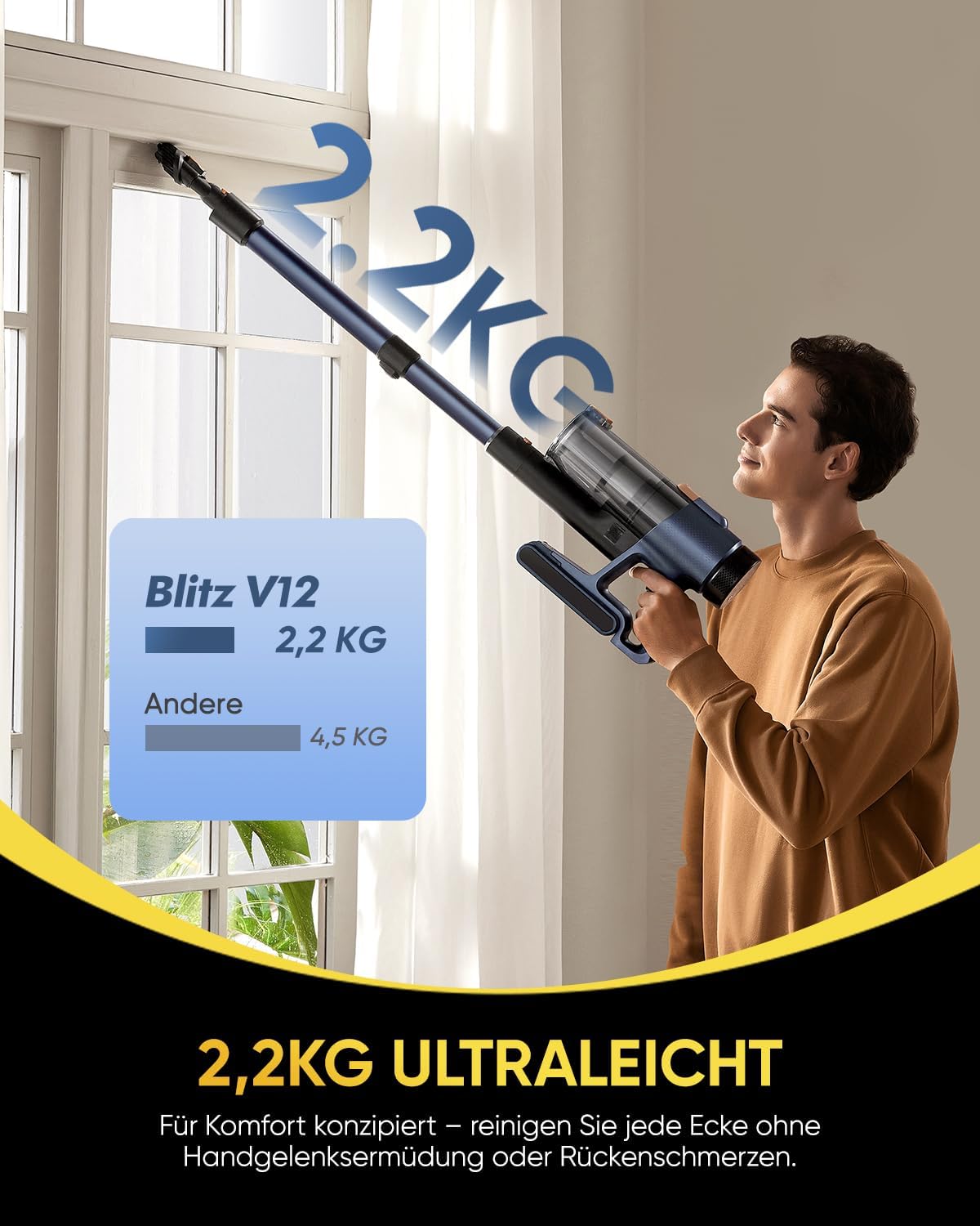 Vexilar Leichter Akku-Staubsauger, 50 Kpa/50 Min/450 W, Akku-Staubsauger mit LED-Touchscreen und grünem Licht, 6-in-1 Akku-Staubsauger für Teppich, Hartböden, Tierhaare, Auto – Bild 5