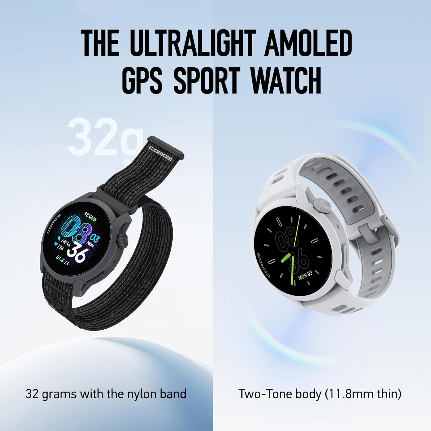 COROS Pace 4 Ultraleichte Sportuhr, 1,2 Zoll AMOLED-Touchscreen, 32 g Laufuhr, 19 Tage Nutzung, Sprachsteuerung, Trainingstools, präzises GPS, Trainingsplan, Laufen (schwarzes Nylon) – Bild 2