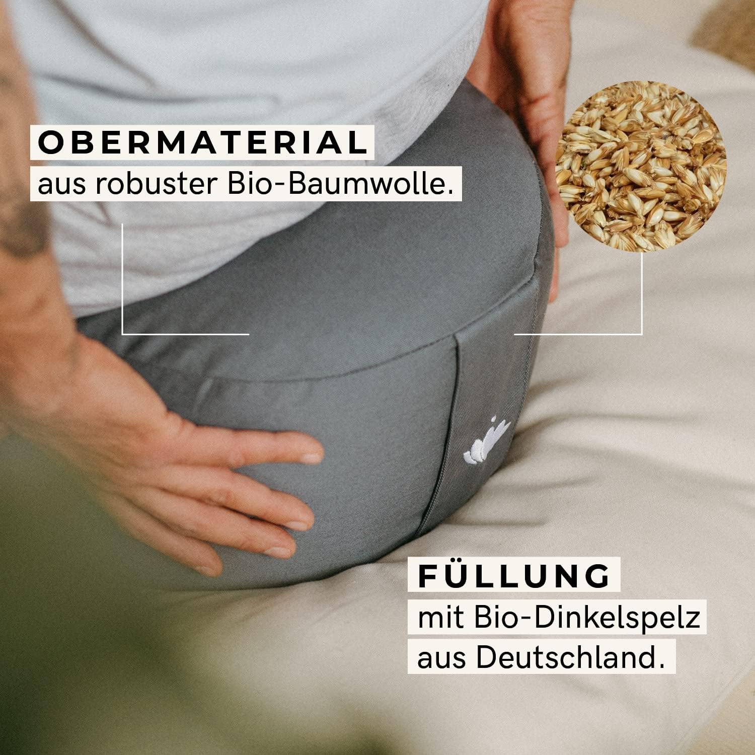 Lotuscrafts Yogakissen, Meditationskissen, extra hoher Sitz – Höhe 20 cm – waschbarer Baumwollbezug, mit Dinkelfüllung, GOTS-zertifiziert – Bild 5