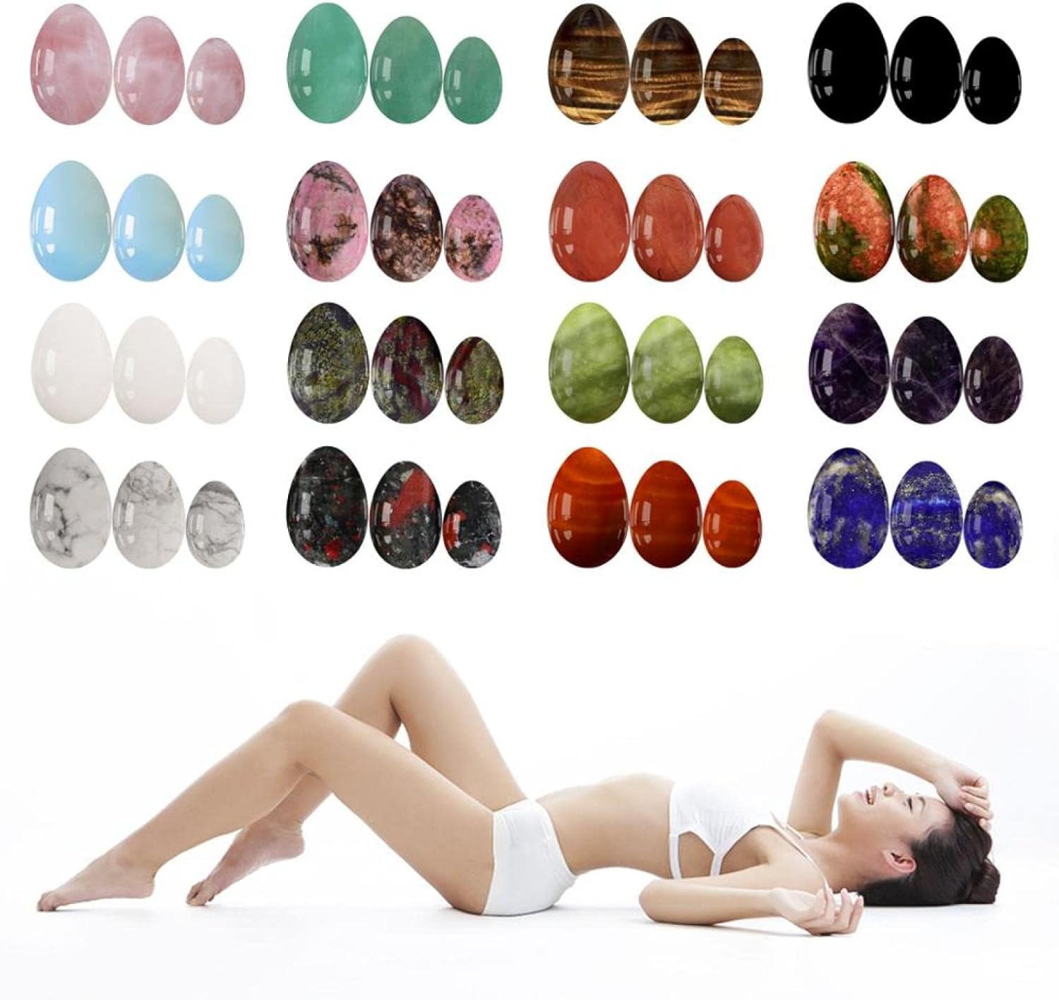 Yoni-Ei-Set für Kegel, ungebohrt, Yoni-Ei-Set mit Box, natürliche Jadestein-Eier, Frauen, Kegel-Übung, straffendes Damenhygieneprodukt, Rosenquarz-Eier – Bild 3