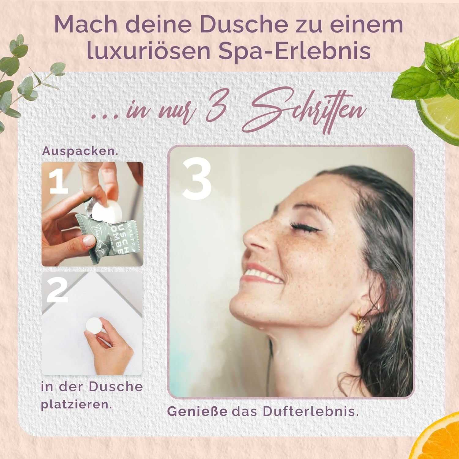 WALTZ 7 Original Duschbomben-Set, 6-teilig mit 6 Düften, Qualität aus Europa, Badebomben-Alternative, kleines Geschenk für Frauen, Freundin, Männer, Geschenkidee zum Muttertag – Bild 5