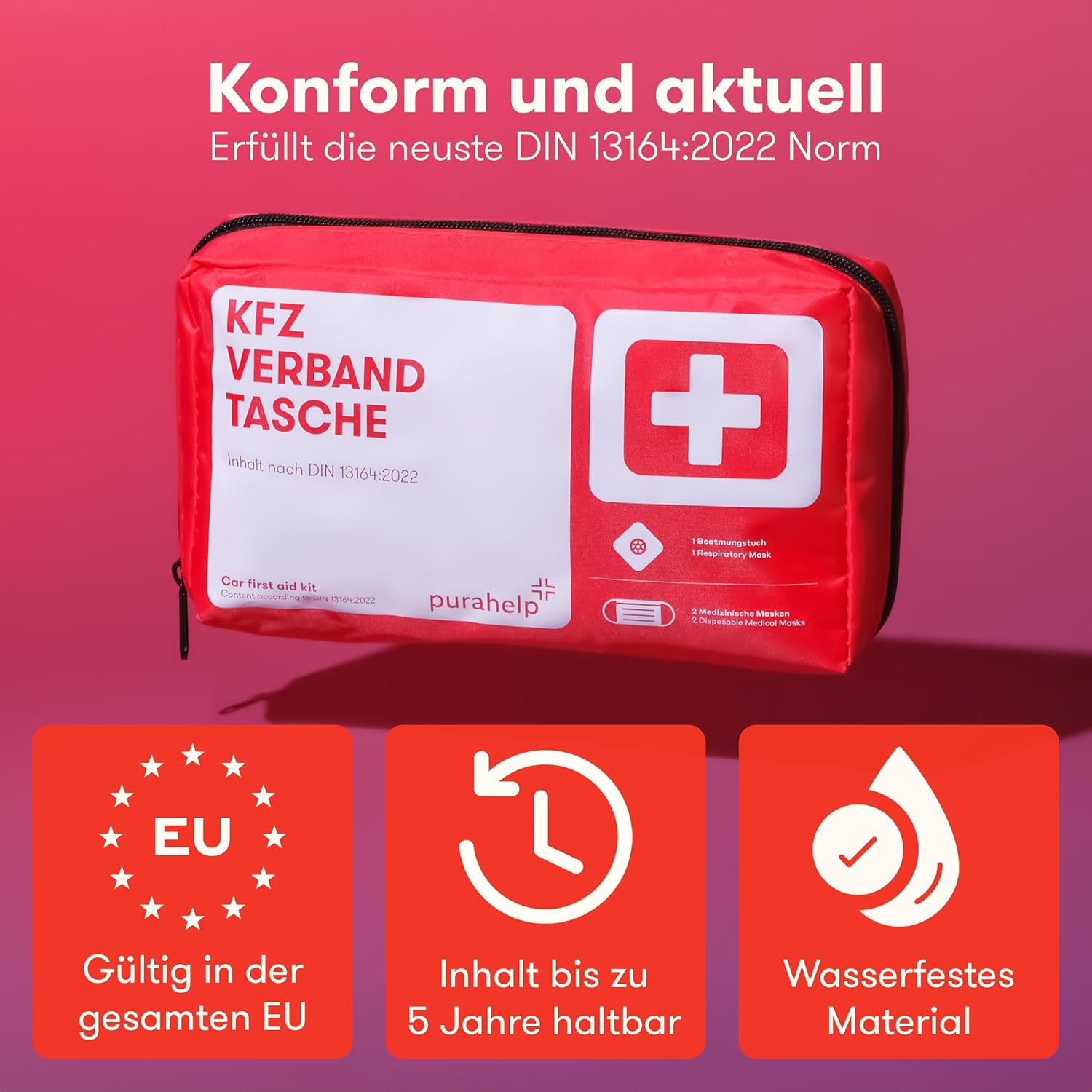 PURAHELP® Erste-Hilfe-Set Auto (DIN 13164) – Auto-Verbandtasche StVO konform für 2025 – Auto-Verbandkasten & Sanicbox für unterwegs – Notfall-Set kompakt – Erste-Hilfe-Set Auto – Bild 2