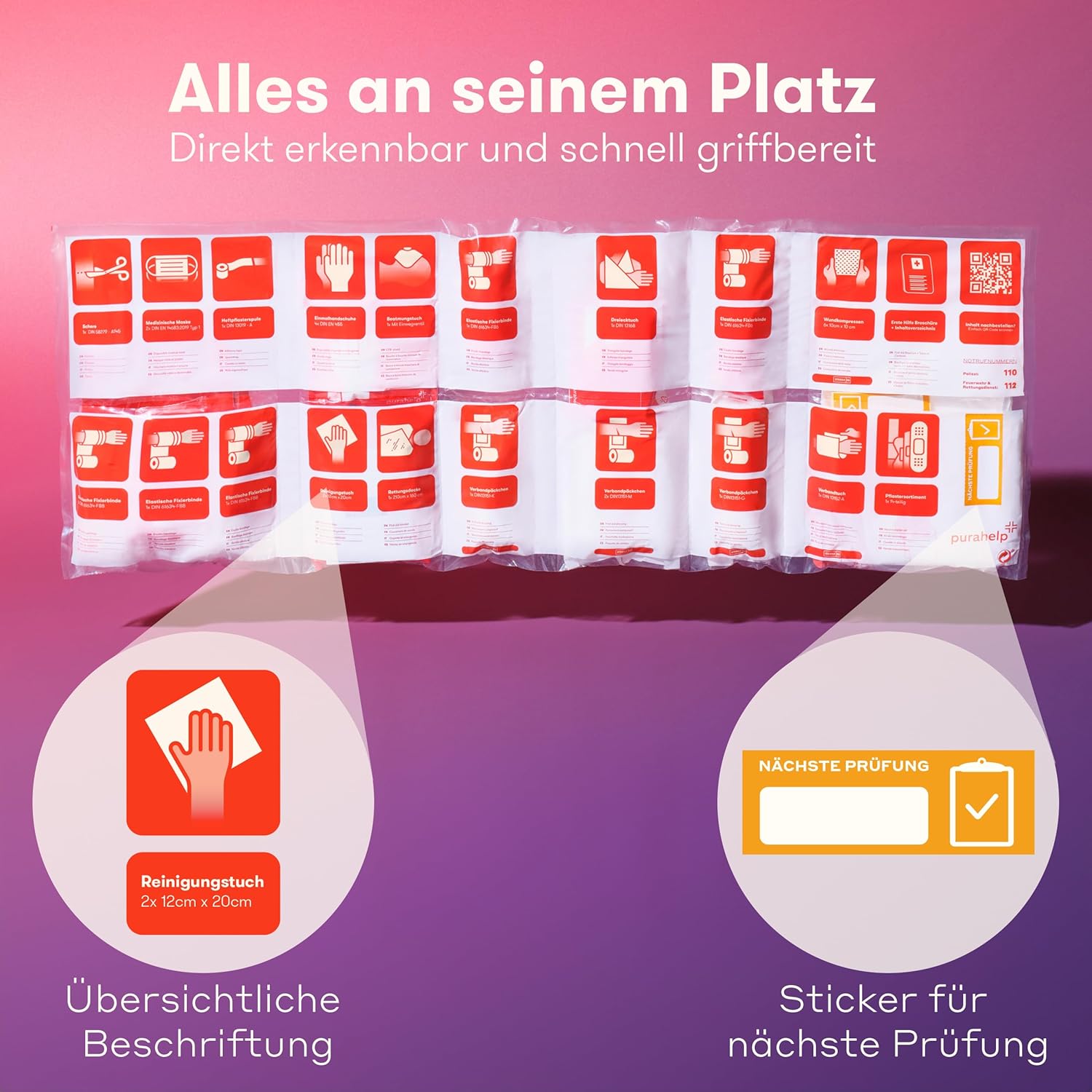 PURAHELP® Erste-Hilfe-Set Auto (DIN 13164) – Auto-Verbandtasche StVO konform für 2025 – Auto-Verbandkasten & Sanicbox für unterwegs – Notfall-Set kompakt – Erste-Hilfe-Set Auto – Bild 4