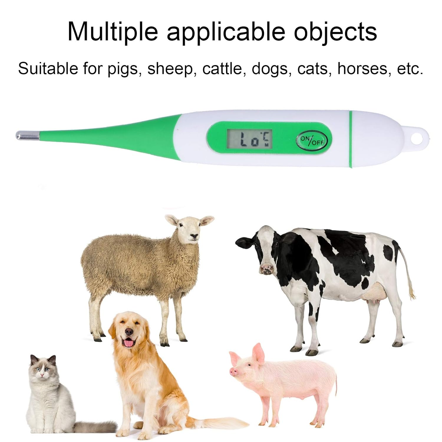 Fieberthermometer für Pferde, Rinder, digitales Haustierthermometer, wasserdichtes Tierthermometer mit flexiblem Temperaturfühler, für Haustierbesitzer von Hunden, Katzen, Tierärzten – Bild 2