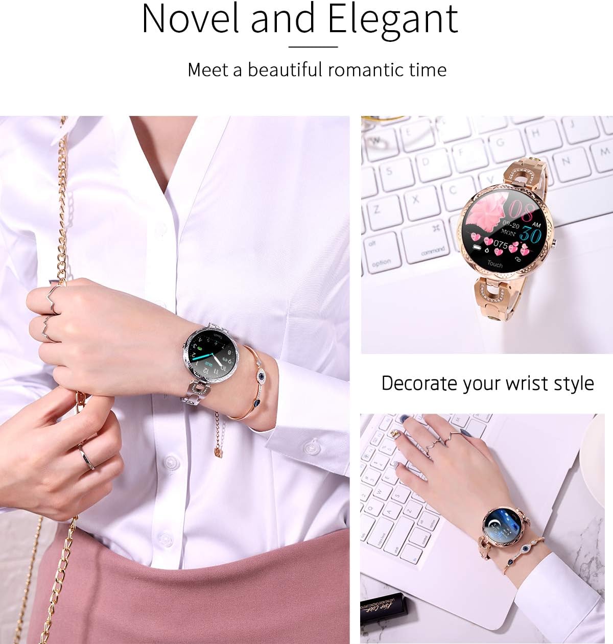 Smartwatch für Damen, Bluetooth-Smartwatch kompatibel für iOS, Android, iPhone, Samsung, Fitness-Tracker mit Herzfrequenz, Blutdruck, wasserdicht, Schrittzähler, Schlafaktivität (blau) – Bild 4