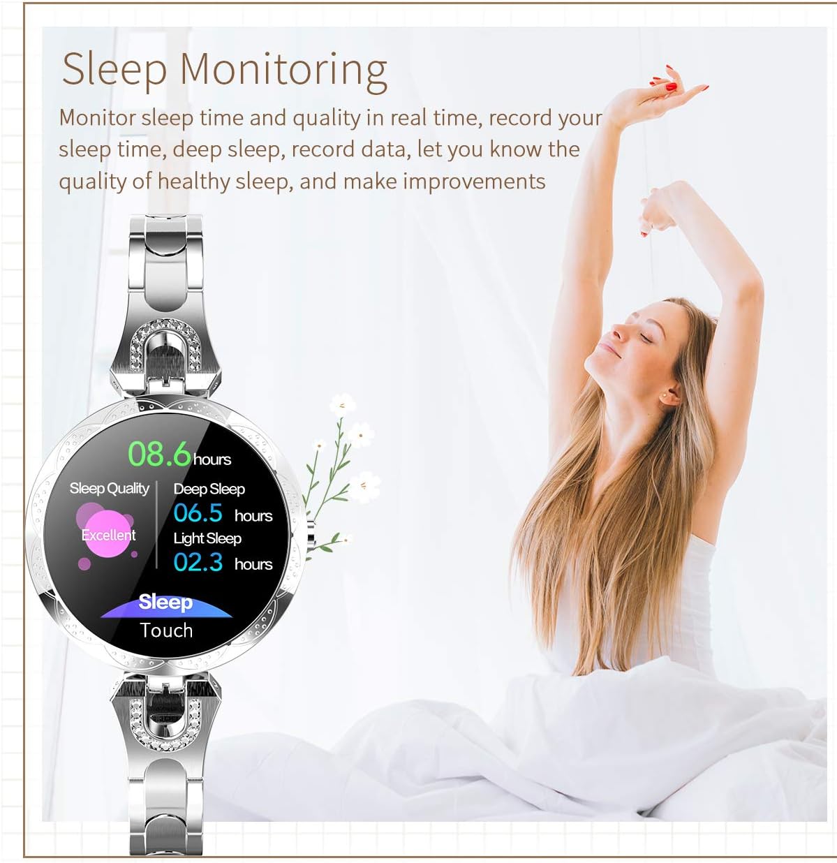 Smartwatch für Damen, Bluetooth-Smartwatch kompatibel für iOS, Android, iPhone, Samsung, Fitness-Tracker mit Herzfrequenz, Blutdruck, wasserdicht, Schrittzähler, Schlafaktivität (blau) – Bild 6