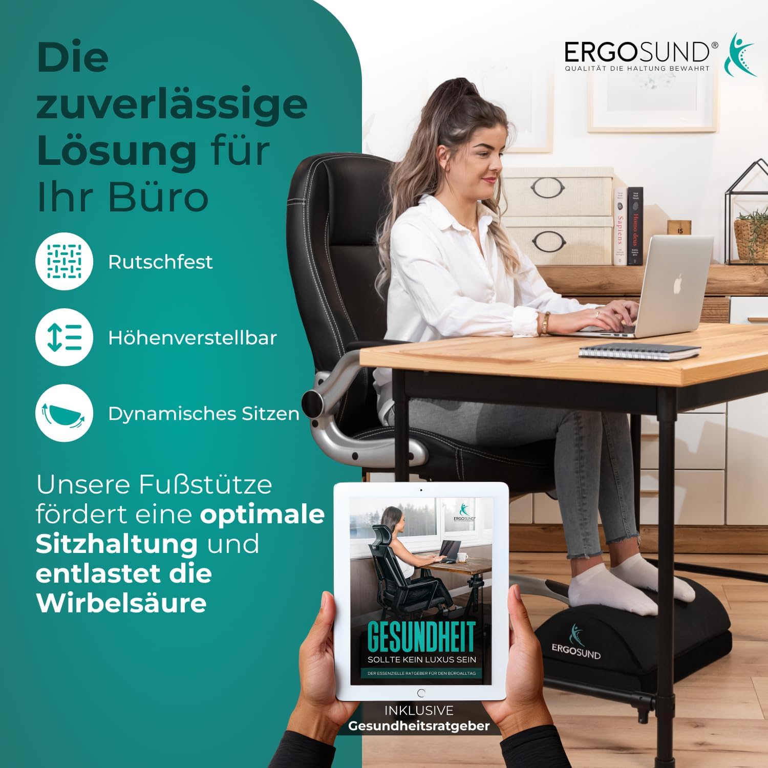 ERGOSUND Fußstützen-Schreibtisch (Testsieger) Premium-Schaumkern, höhenverstellbarer Fußhocker (rutschfest), ergonomischer Fußstützen-Schreibtisch, Home-Office-Zubehör, Fußstütze, Fußstütze, Fußstütze – Bild 8
