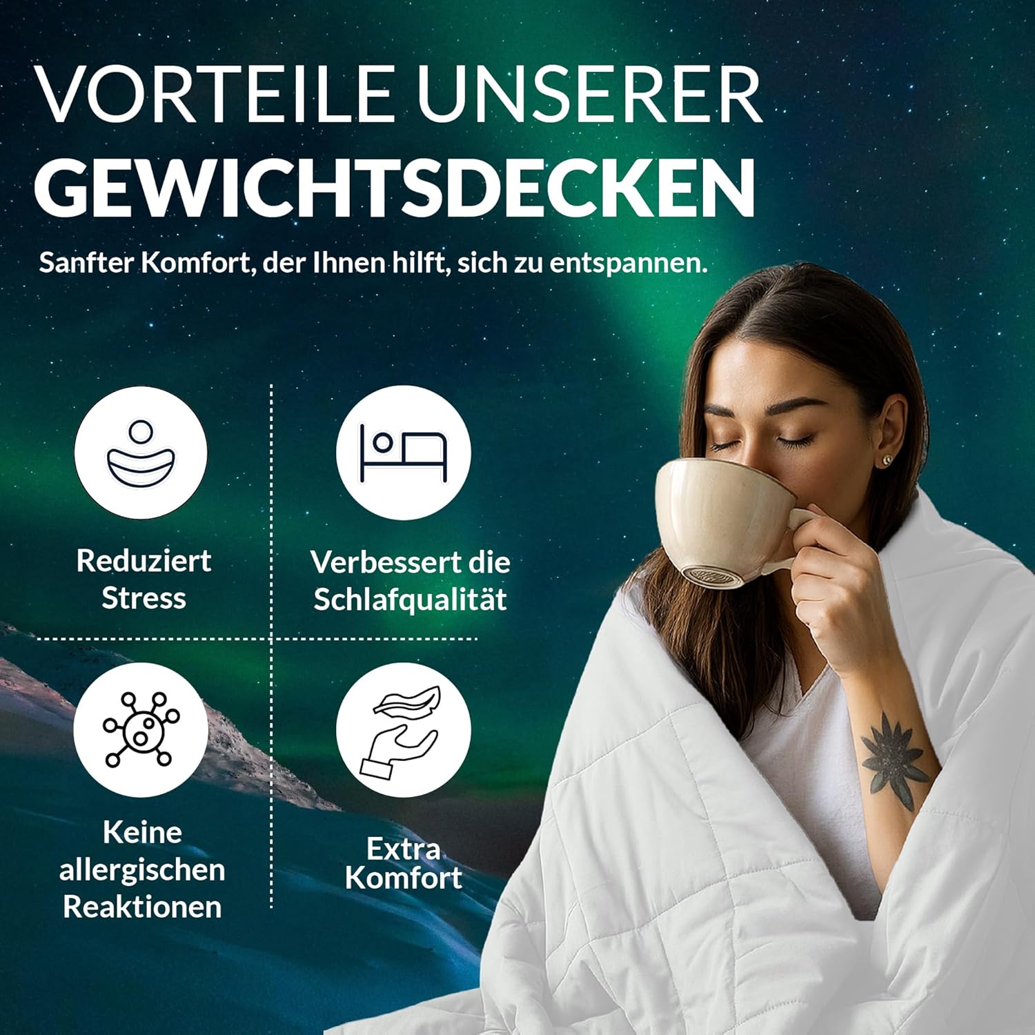 Polar Night Gewichtsdecke für Erwachsene 135 x 200 cm, 13 kg – Gewichtsdecke für Tiefschlaf, schwere Decke, Therapiedecke aus 100 % Baumwolle, Entspannungsdecke Öko-Tex 100 Standard-Bettdecke – Bild 4