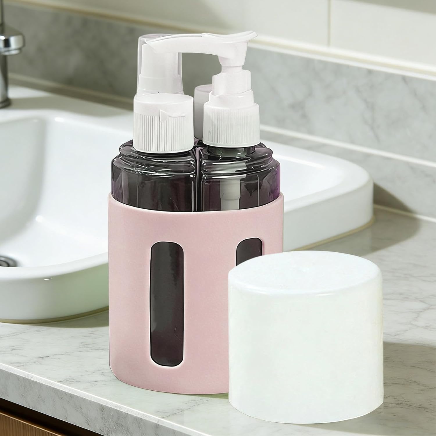 Reiseflaschenset | 4 in 1 nachfüllbar, leer mit Sprühflasche, nachfüllbare Flaschen für persönliche Hygieneprodukte, für Camping, Outdoor, Reisen, Urlaub, Hotel, Damen, Shampoo, – Bild 3