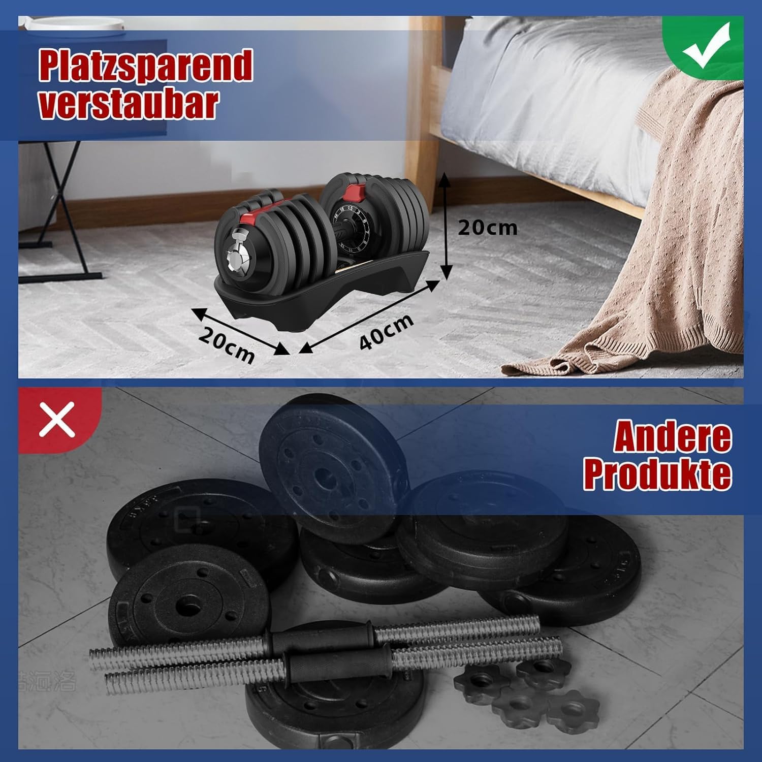 DH FitLife Verstellbare Kurzhantel 18/24 kg, 12 Gewichtsstufen, 12 in 1 Hantel, Einzelhantel oder Hantelset, verstellbare Hantel für Krafttraining zu Hause – Bild 4