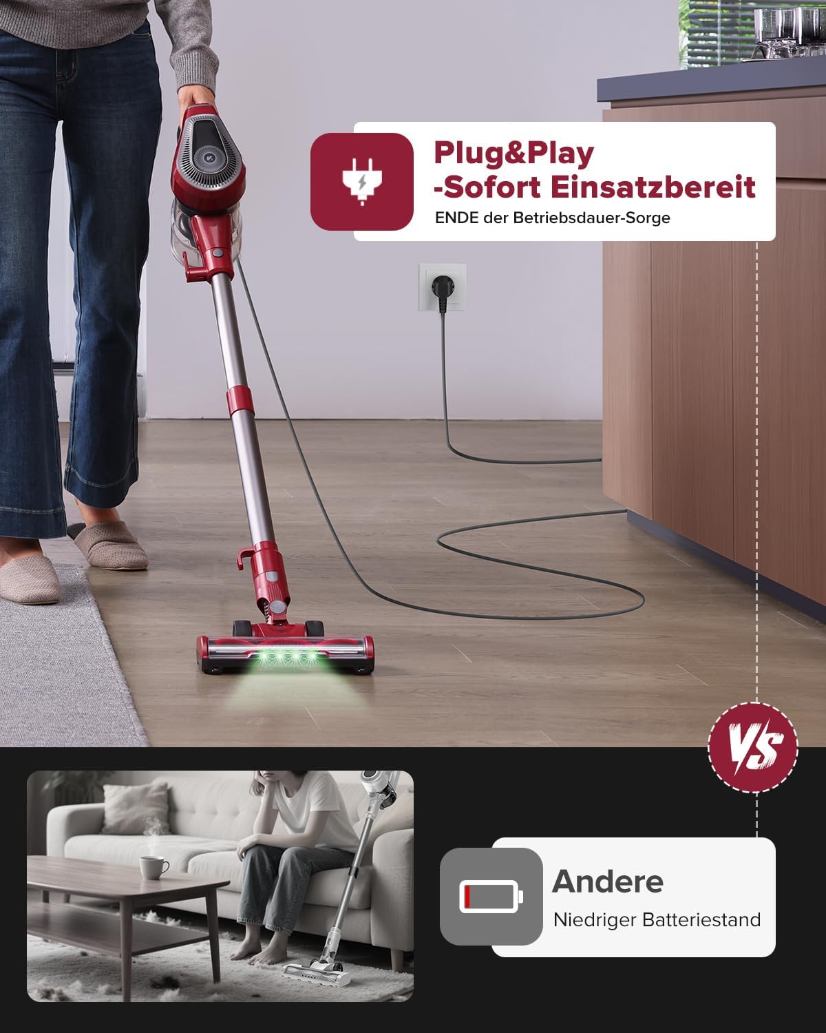 Vexilar C8 Staubsauger mit Kabel – 600 W/60 kPa Handstaubsauger mit 7 m Kabellänge, verwirrungsfreie elektrische Upgrade-Bodenbürste, 1,5 l beutelloser Behälter für Hartböden, Teppiche, Tierhaare – Bild 8