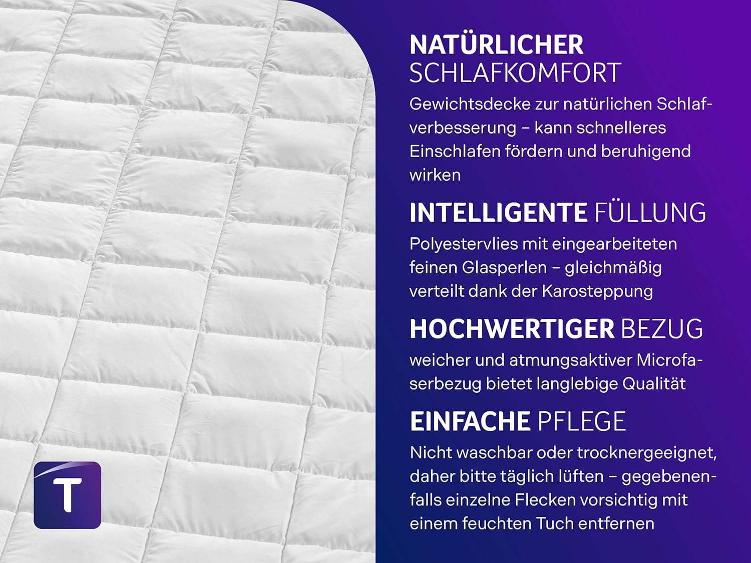 Traumnacht Relaxdecke 155 x 220 cm, 9 kg schwere Decke zur Beruhigung und Linderung von Stress, empfohlen für Erwachsene. – Bild 3