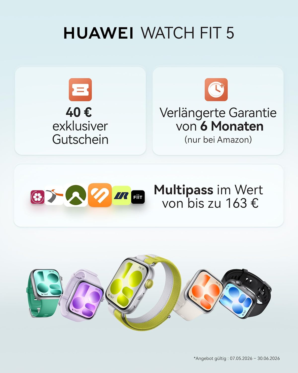 HUAWEI Watch FIT 5 Smartwatch, GPS, 1,82-Zoll-Display, Sportuhr mit Schlaf-Tracker, NFC-Zahlung, Sturzerkennung, Gesundheitsmanagement, bis zu 10 Tage Akku, 5 ATM, für iOS & Android, 100+ Workouts – Bild 2