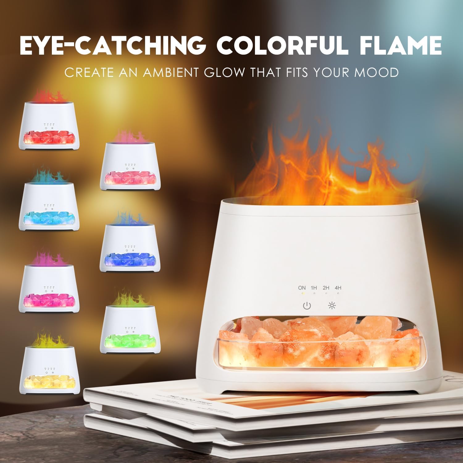 SALKING Aroma-Diffusor mit Salt Range Pakistan Light, 7 Farben LED-Flammeneffekt-Diffusor für ätherische Öle, Ultraschall-Aromatherapie-Luftbefeuchter, automatische Abschaltung, 150 ml (RGB-Weiß) – Bild 3