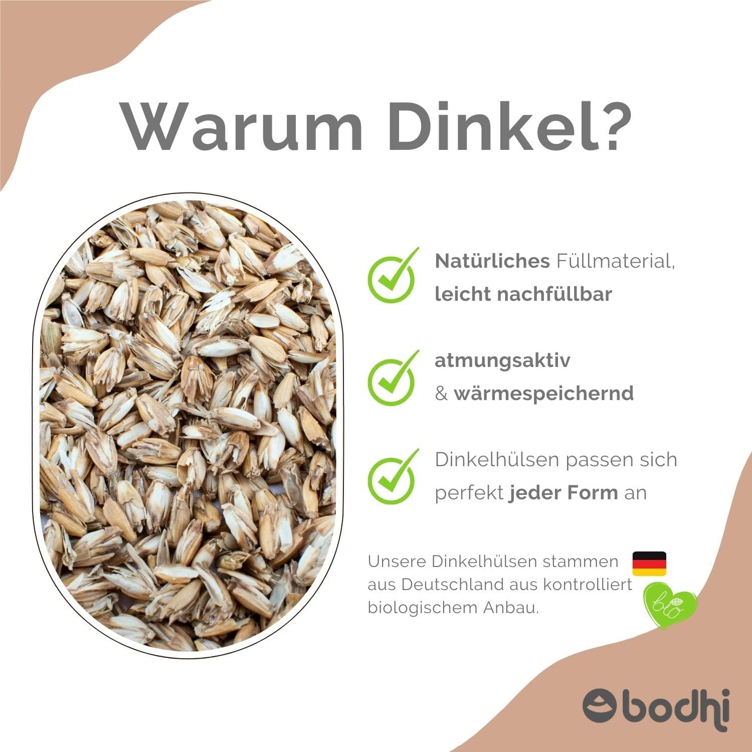Bodhi Zafu Eco Meditationskissen, klassisches traditionelles Yogakissen rund mit Dehnfalten, Bezug aus 100 % Bio-Baumwolle, hohes Yoga-Sitzkissen mit Bio-Dinkelfüllung, Sitzhöhe 19 cm – Bild 6