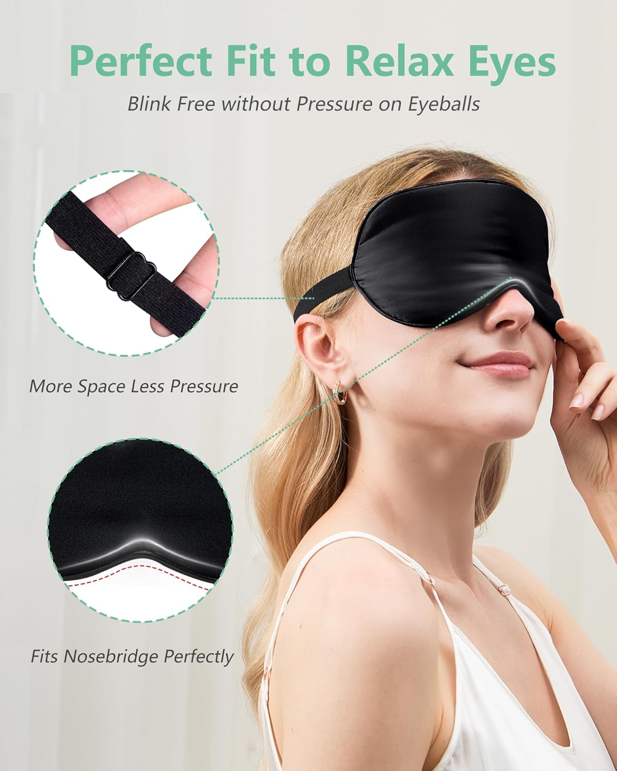 BeeVines Seidenschlafmaske für Seitenschläfer, 2er-Pack, Augenmaske aus 100 % reiner natürlicher Maulbeerseide für Männer und Frauen, 100 % lichtblockierende Schlafmaske mit verstellbarem Gummiband für Reisen – Bild 3