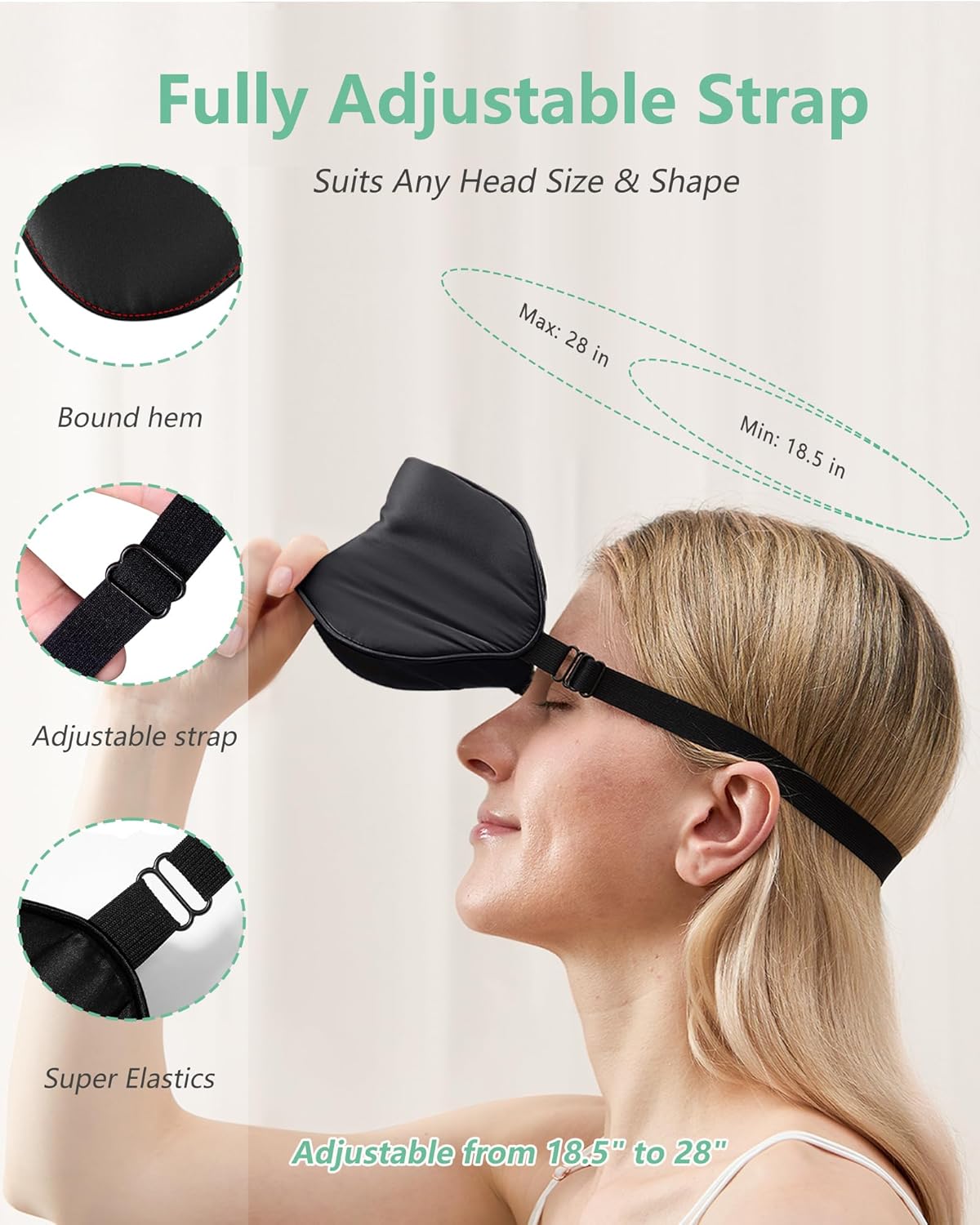 BeeVines Seidenschlafmaske für Seitenschläfer, 2er-Pack, Augenmaske aus 100 % reiner natürlicher Maulbeerseide für Männer und Frauen, 100 % lichtblockierende Schlafmaske mit verstellbarem Gummiband für Reisen – Bild 5