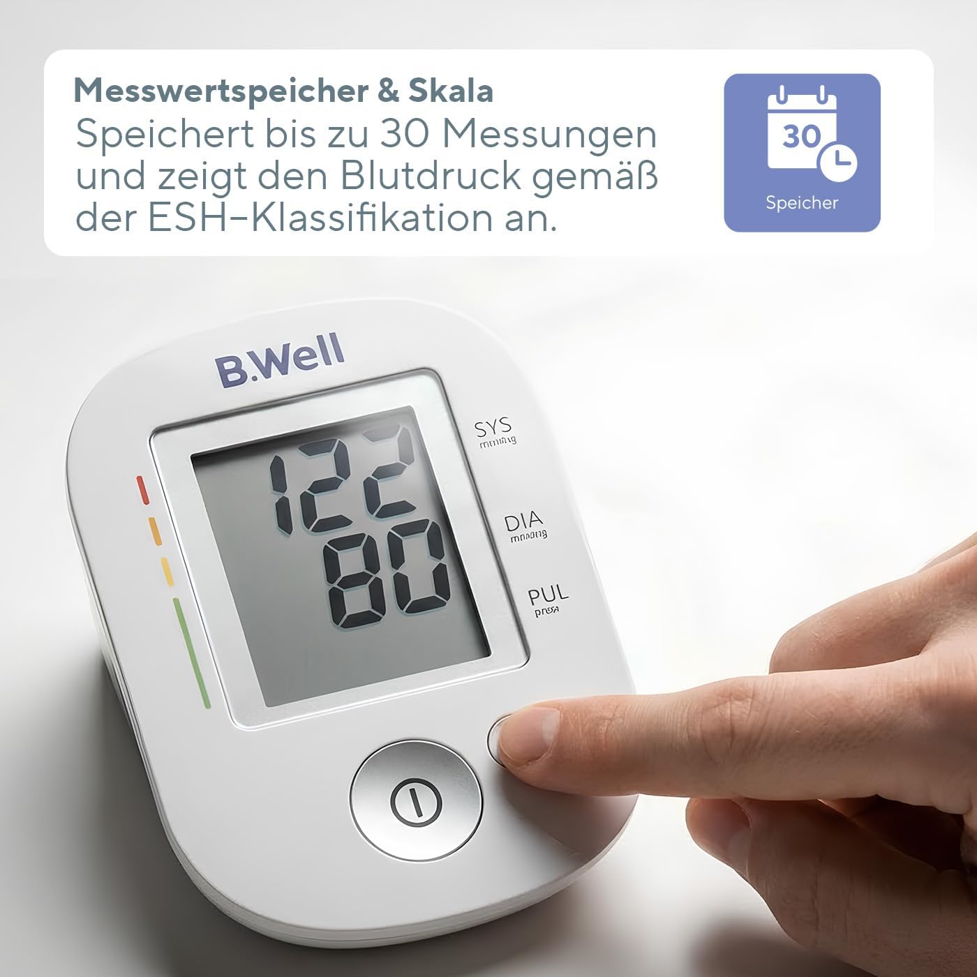 B.Well Swiss PRO-35 Automatisches Oberarm-Blutdruckmessgerät, klinisch validiertes Blutdruckmessgerät, Arrhythmie-Erkennung und 30 Speicherplätze, inklusive waschbarer Manschette, Größe ML + Adapter – Bild 5